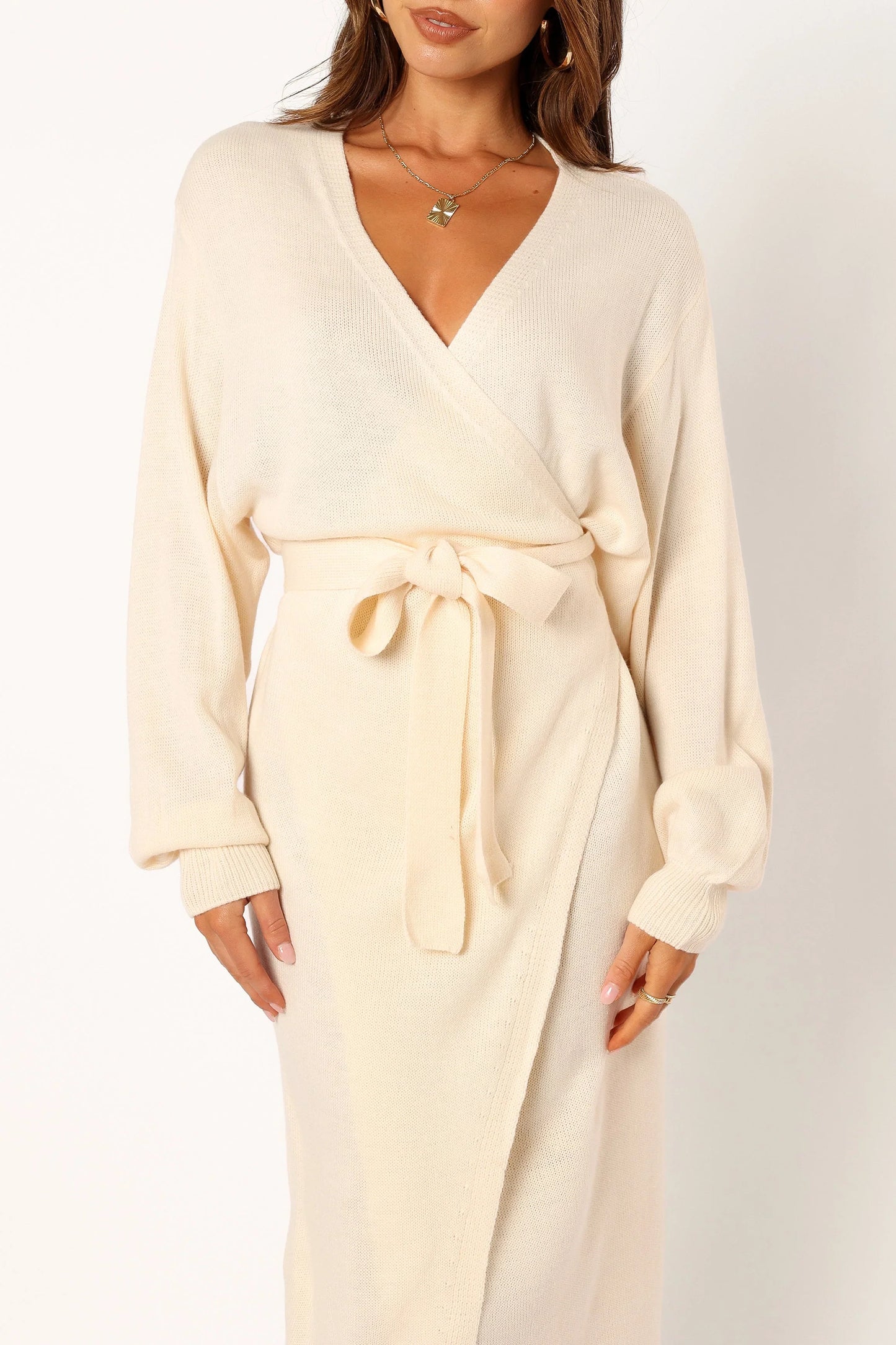 Nova Wrap Knit Midi Dress Taupe