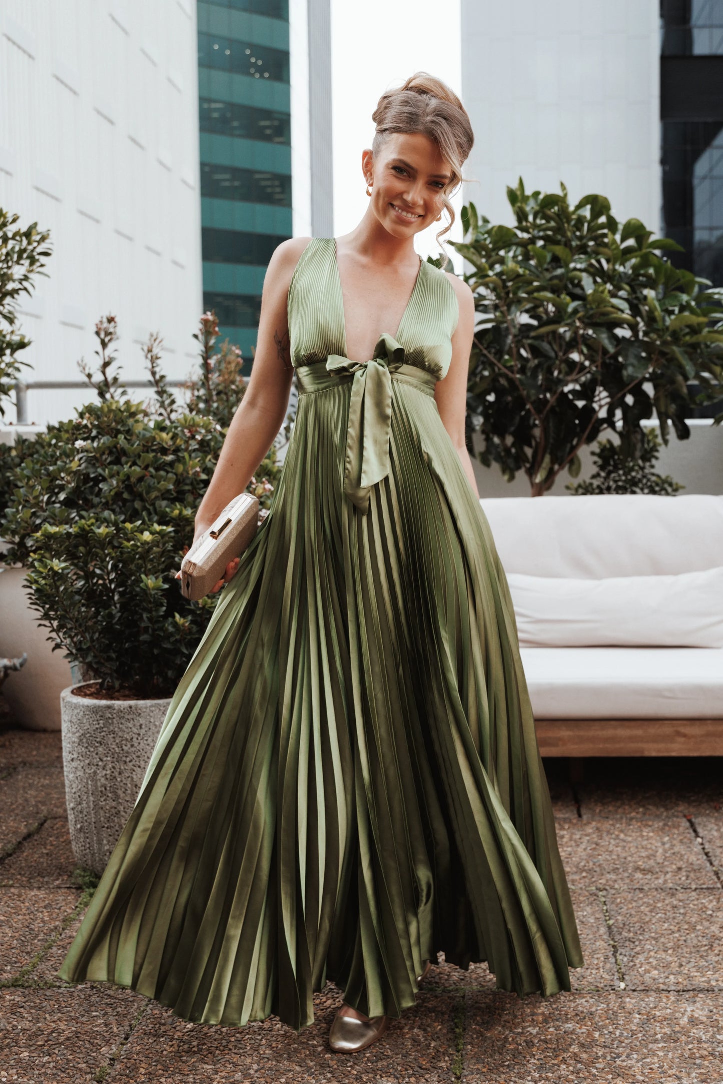 Kris Pleated Maxi Dress Martini Olive