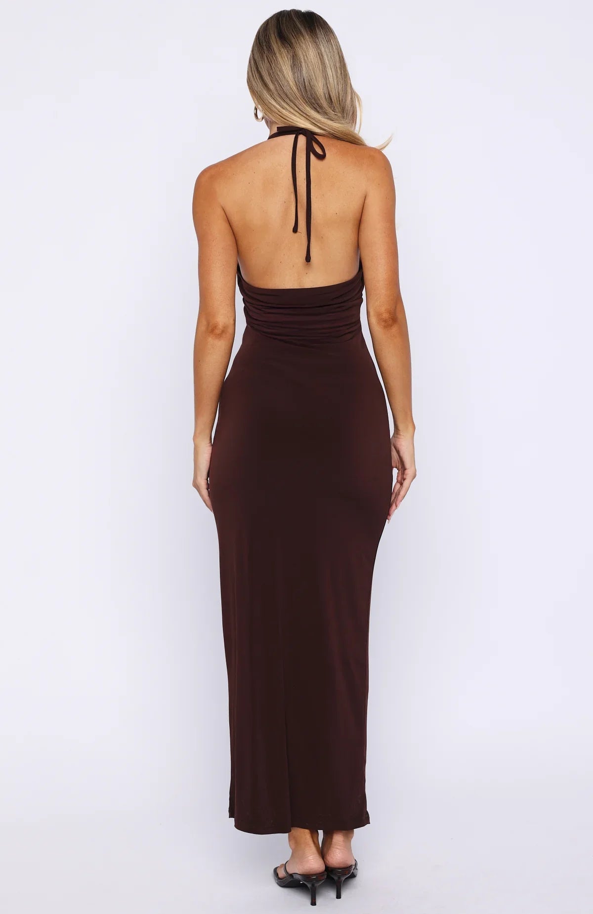 We All Want More Halter Neck Maxi Dress Chocolate