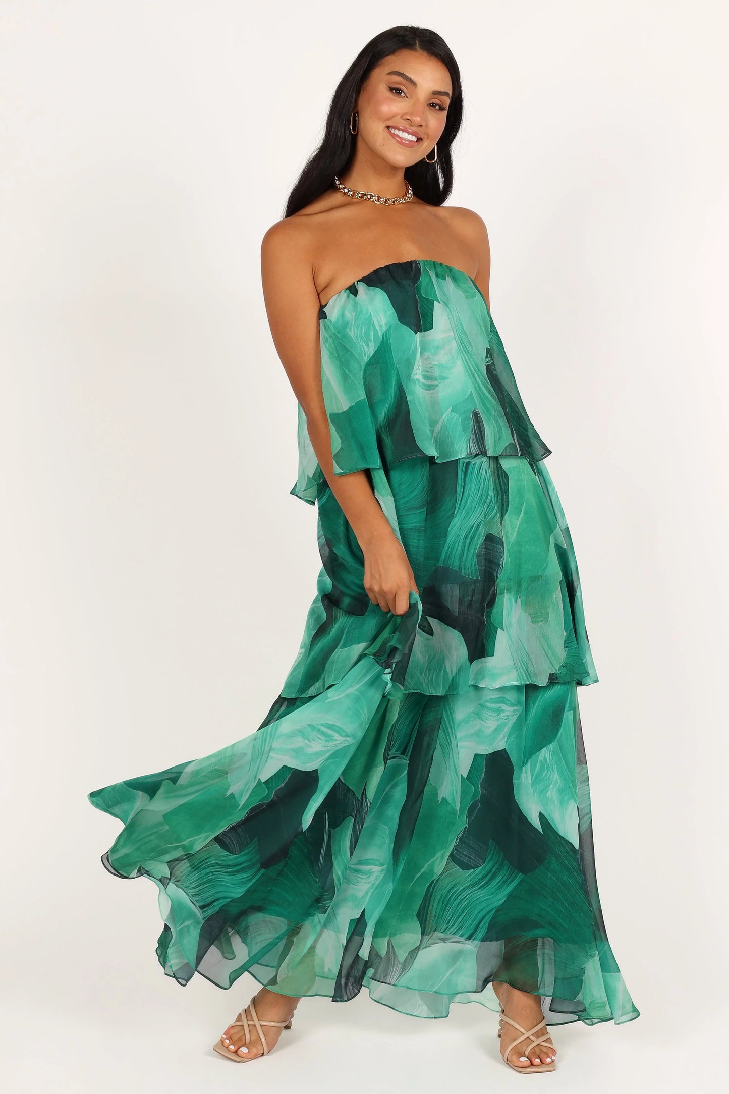 Bloom Strapless Maxi Dress Green Floral
