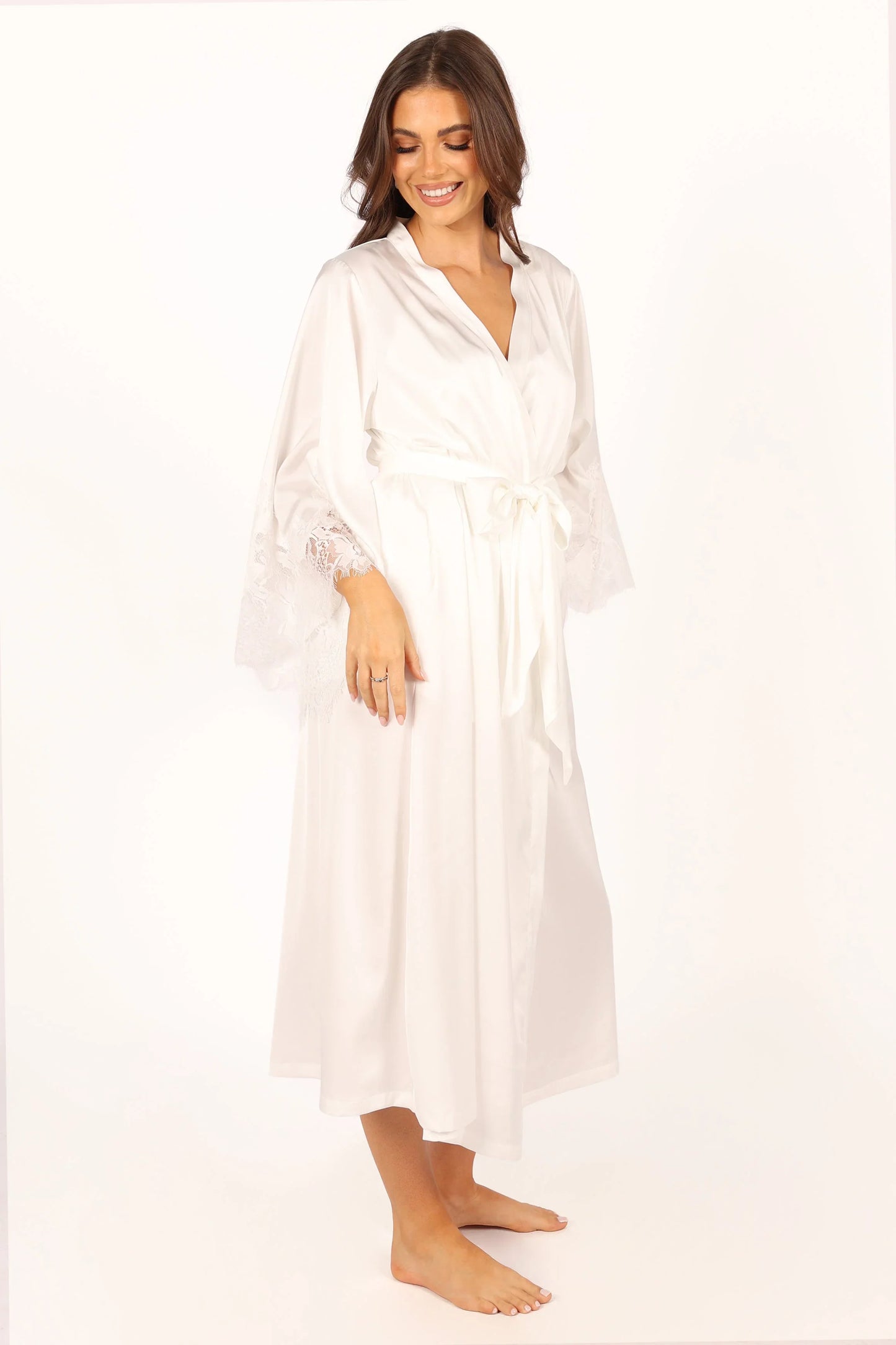 Darani Full Length Lace Trim Robe Ivory