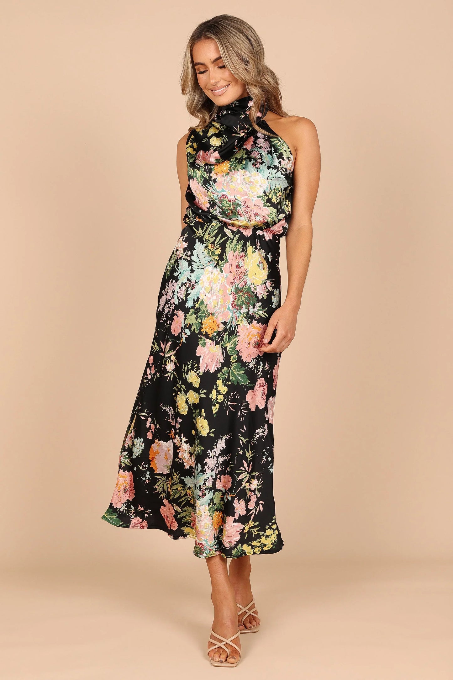 Anabelle Halter Neck Midi Dress Black Floral