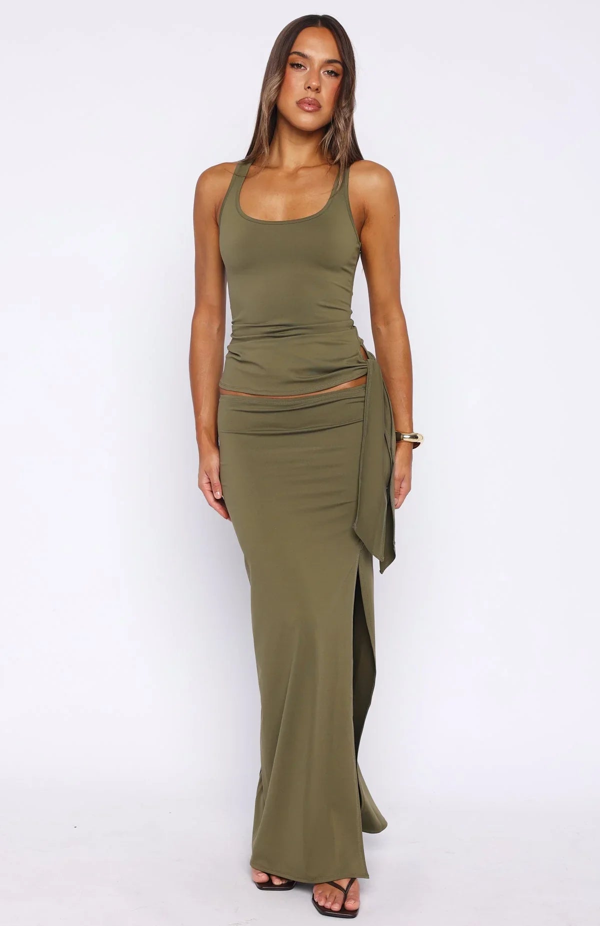 Chasing Stillness Tied Tank Top Olive