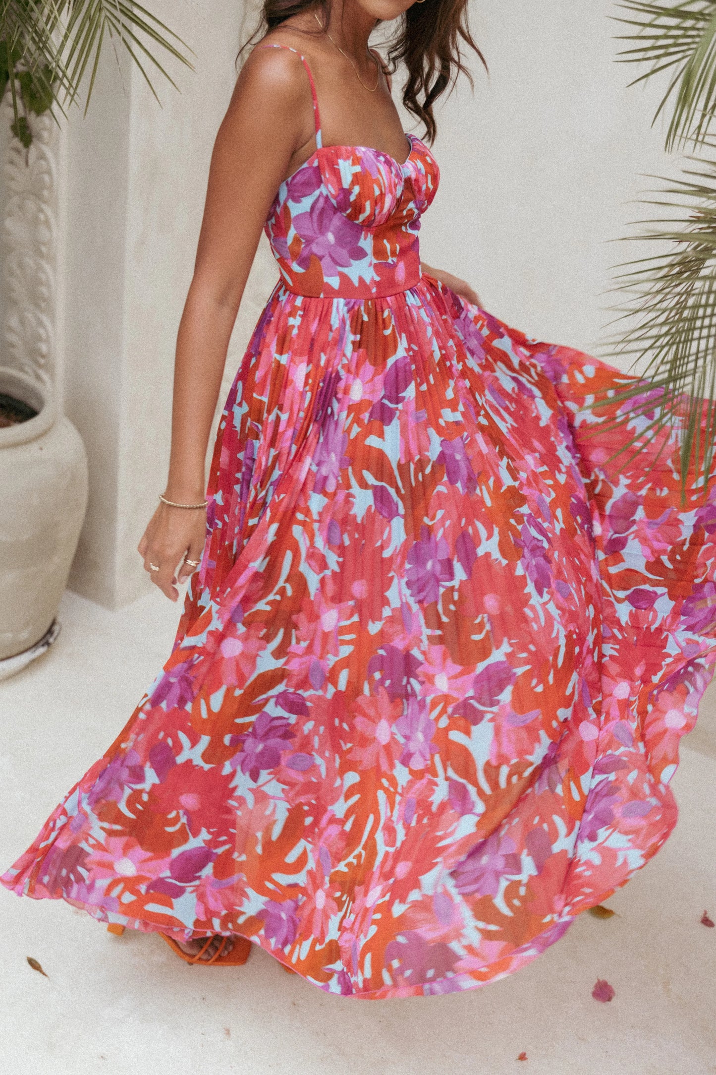 Achanti Pleated Maxi Dress Pink Azalea