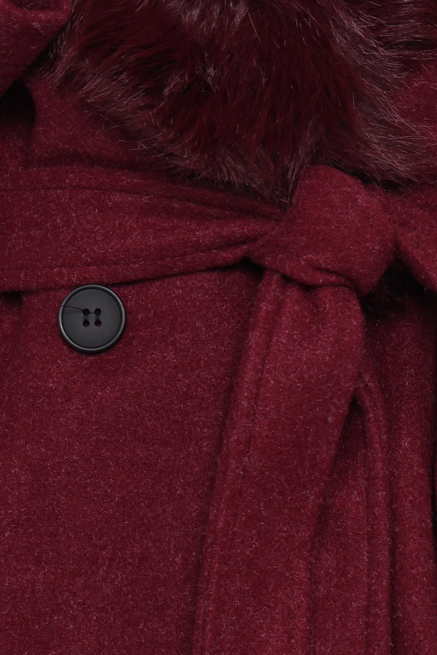 Nina Fur Collar Tie Waist Coat Burgundy