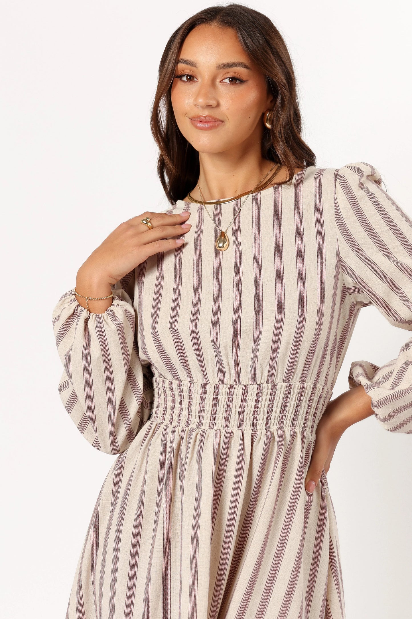 Jimi Long Sleeve Maxi Dress Brown Stripe