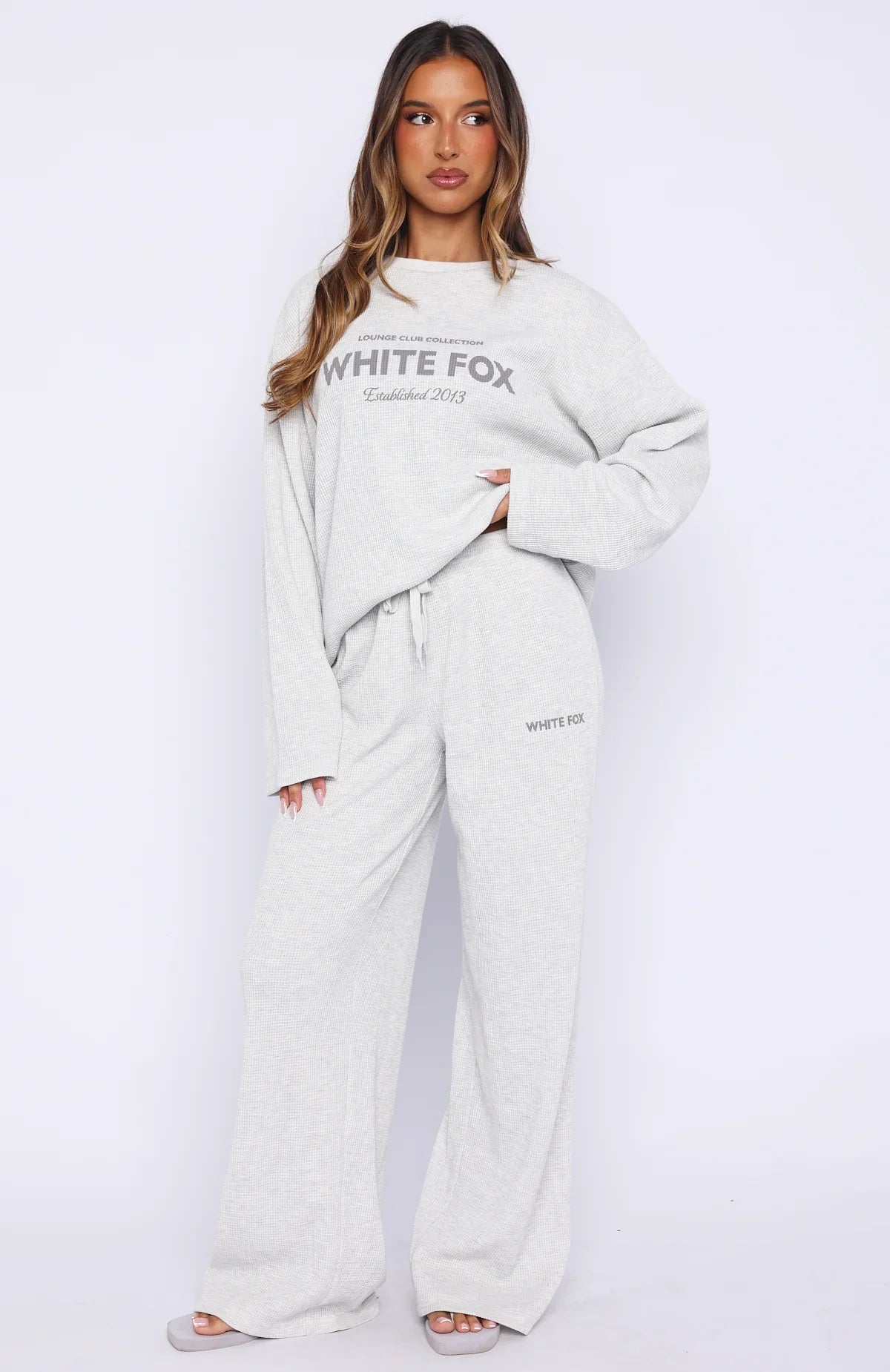 Leave Me Out Of It Waffle Oversized Long Sleeve Tee Grey Marle