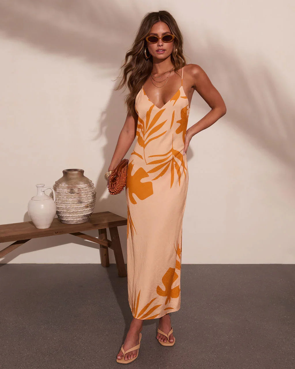 Palm Poise Tropical Print Maxi Dress