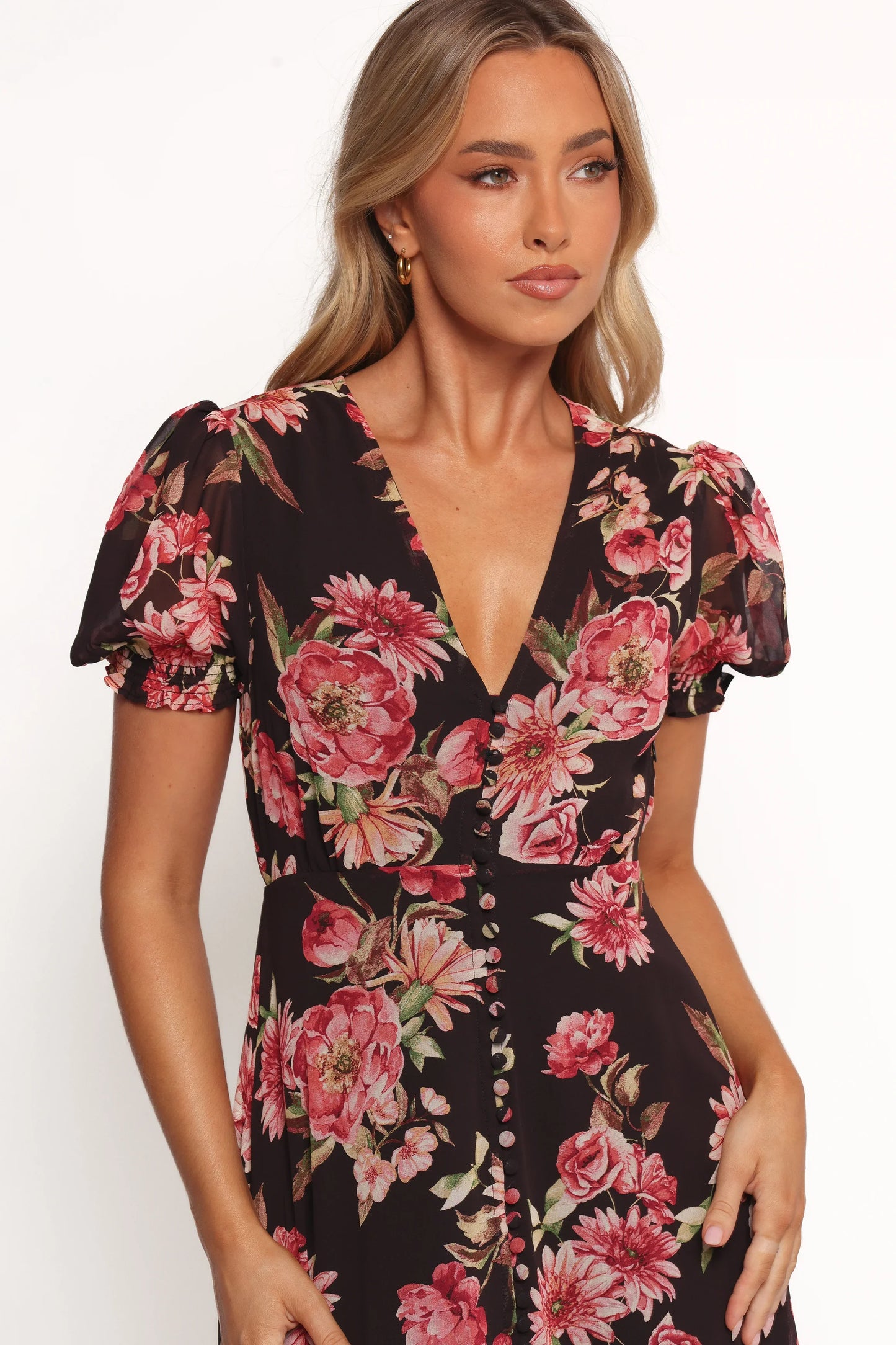 Logen Floral Midi Dress Black Floral