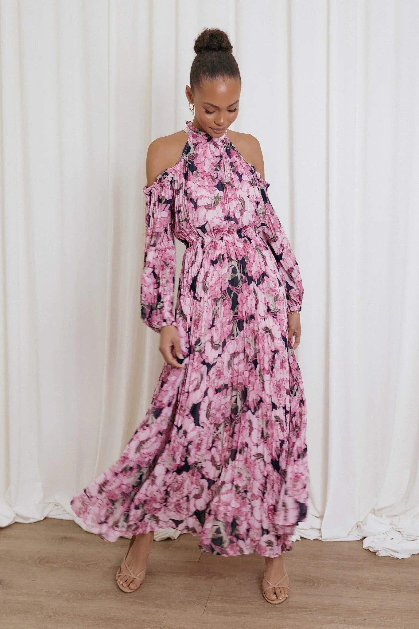 Hilary Pleated Maxi Dress Pink Floral