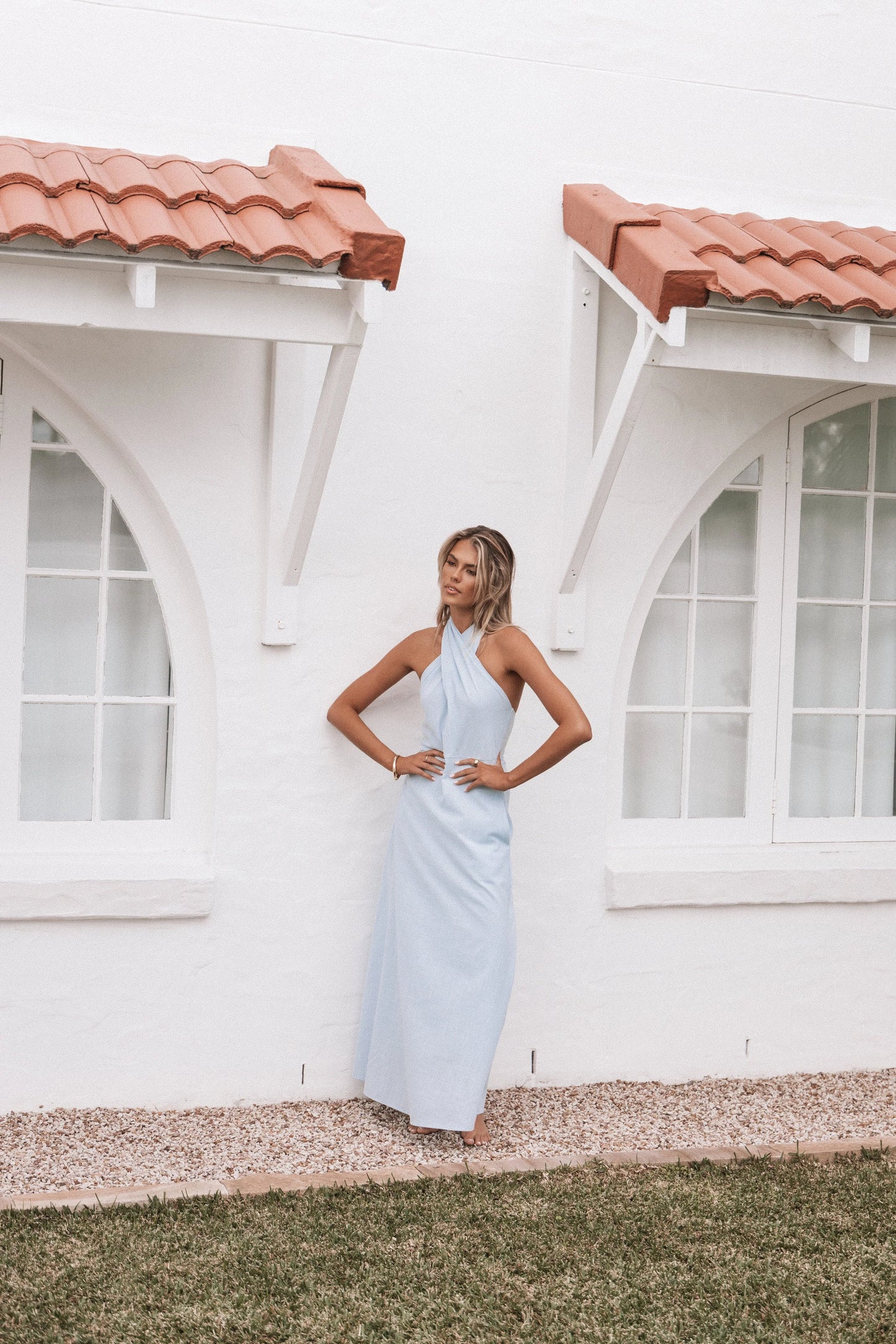 Betsy Halterneck Maxi Dress Pale Blue