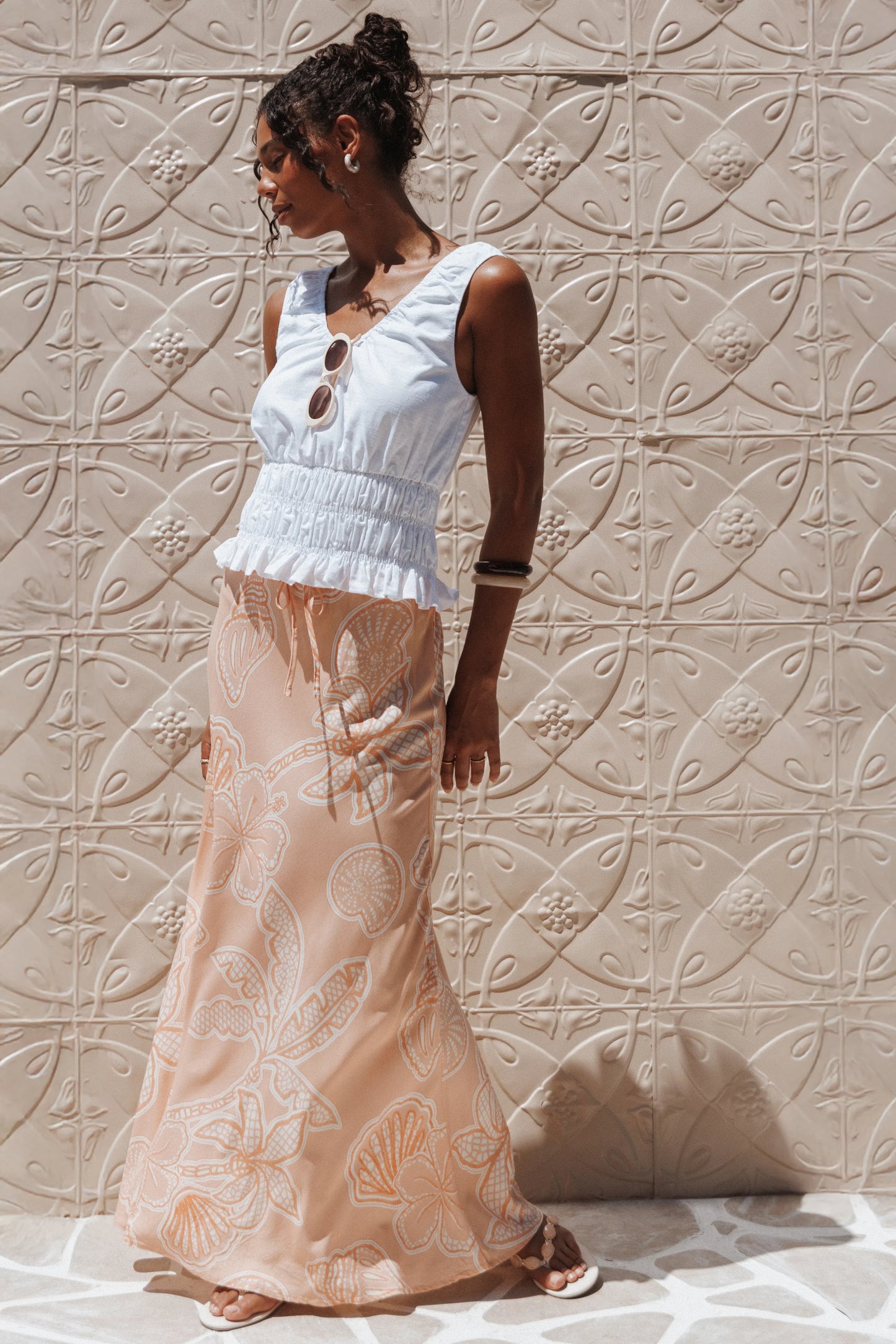Lucilla Shirred Waist Top White