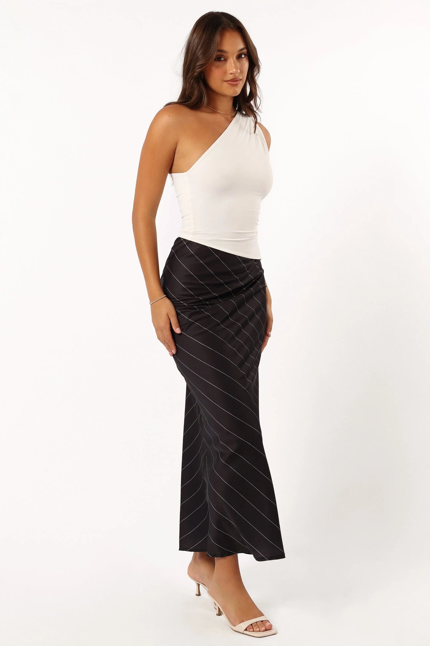Heidi Stripe Slip Skirt Black White Stripe