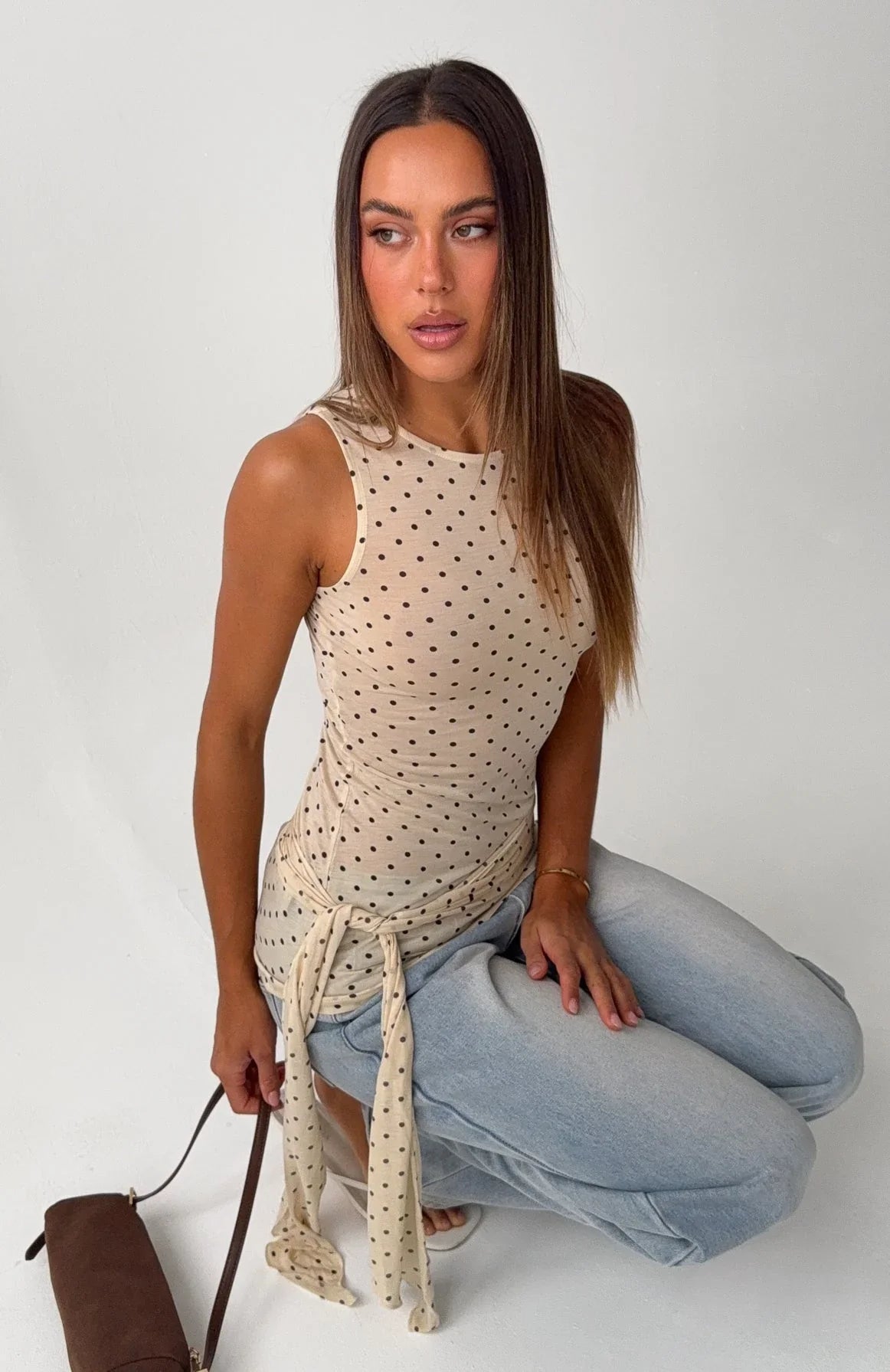 Pinch Me Tie Top Butter Black Polka Dot