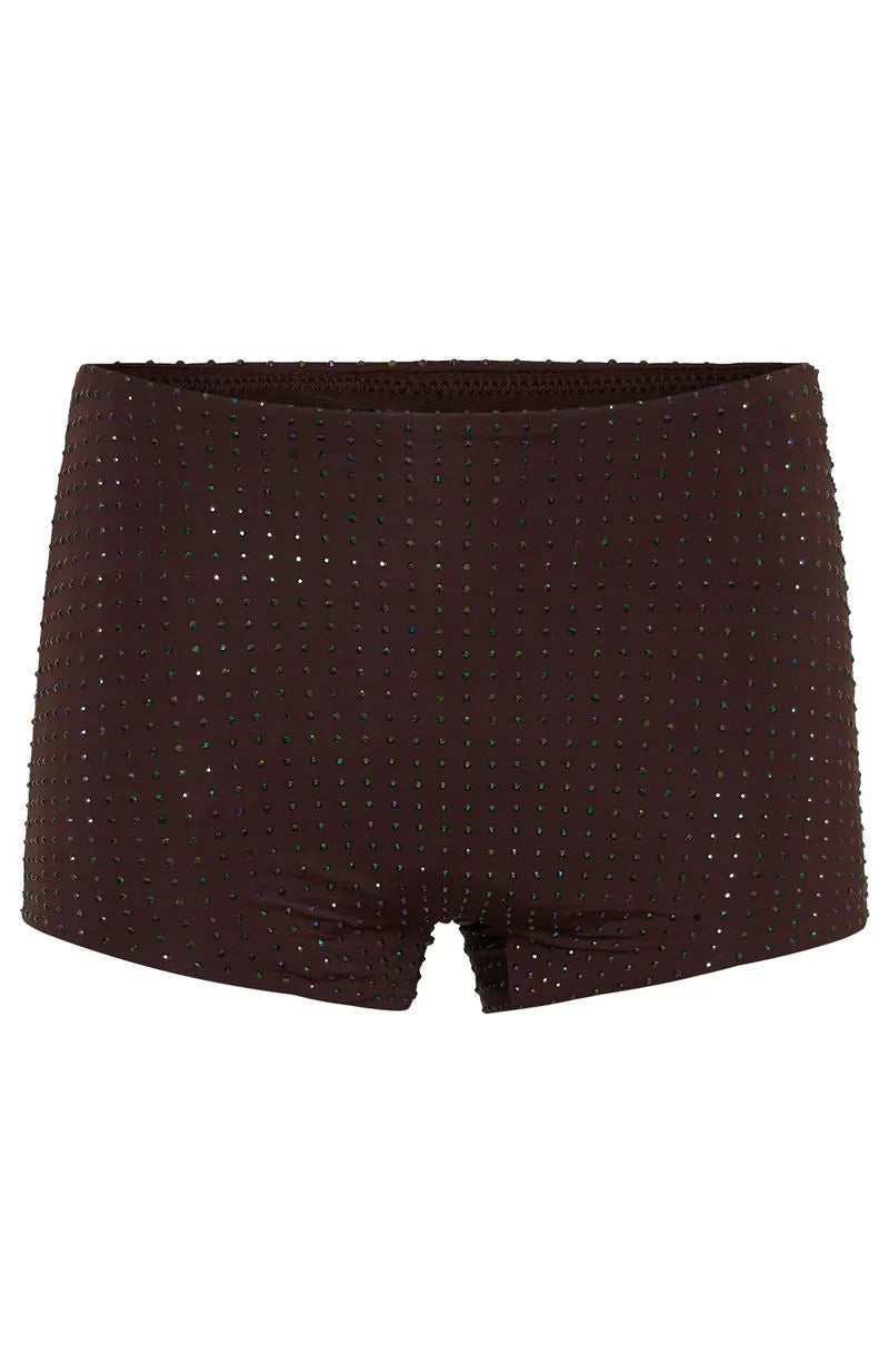 Tempted Heart Embellished Mini Shorts Chocolate