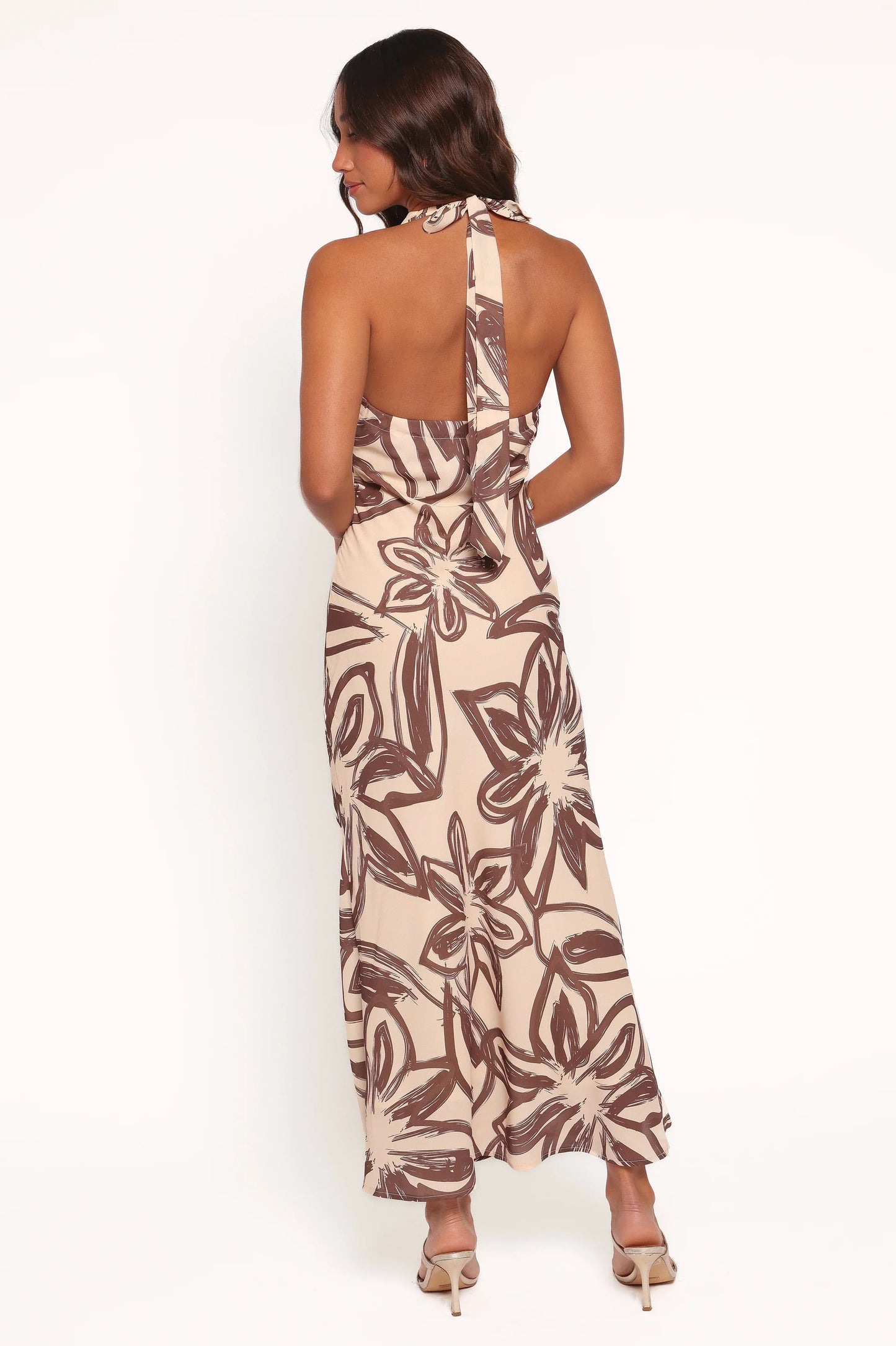 Warner Halter Dress Cream Brown