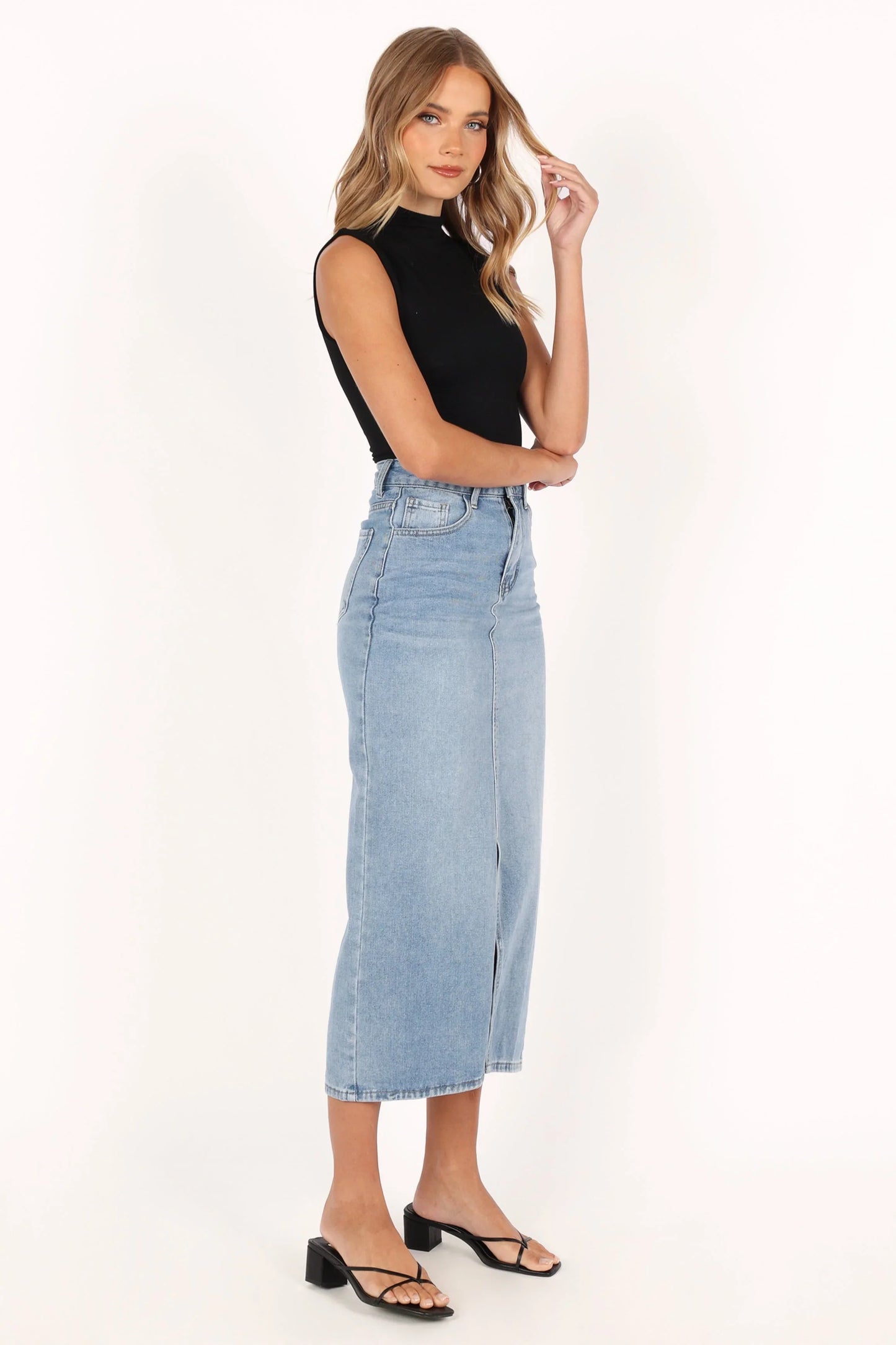 Dana Denim Midi Skirt Blue Wash