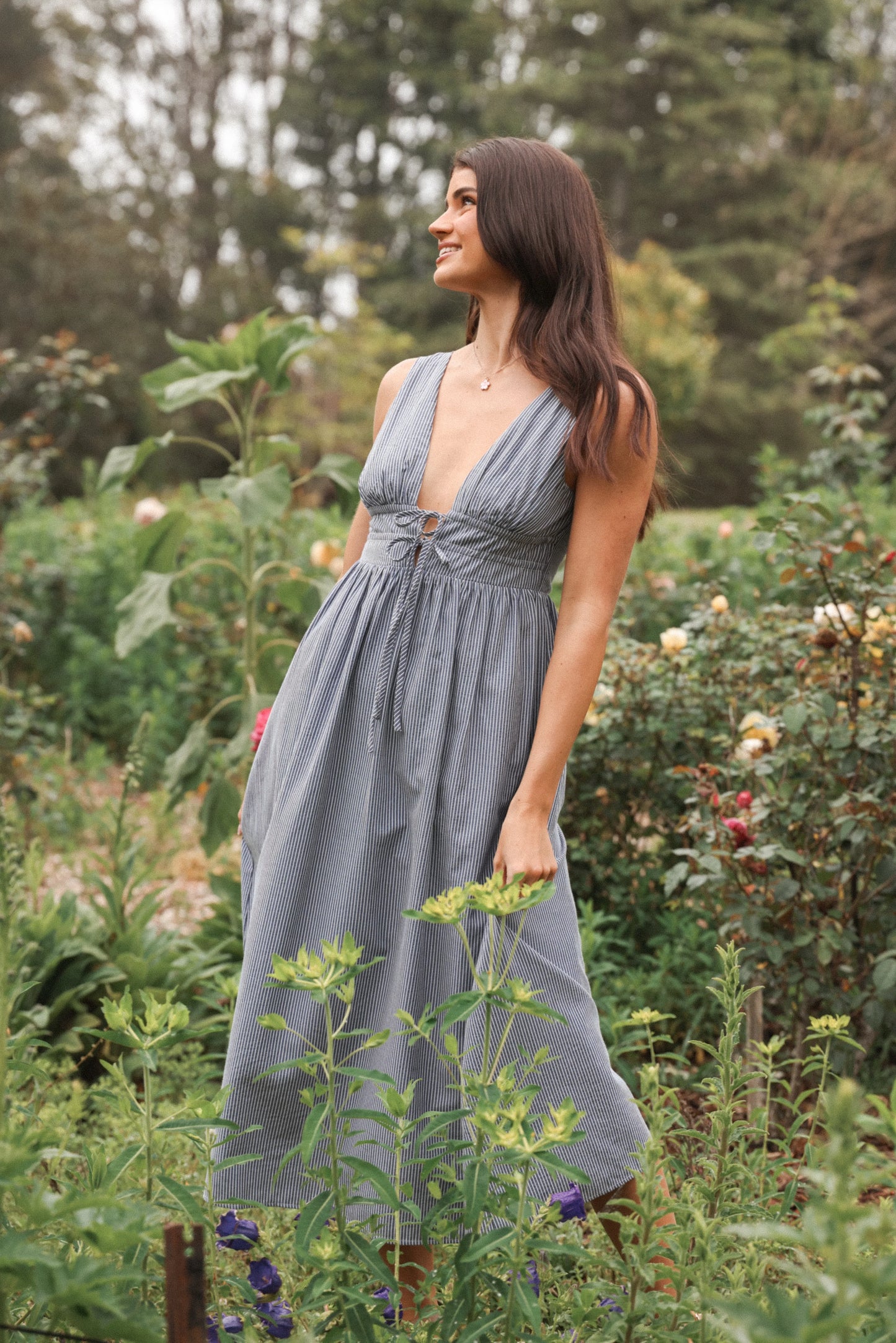 Annora Midi Dress Navy Pinstripe