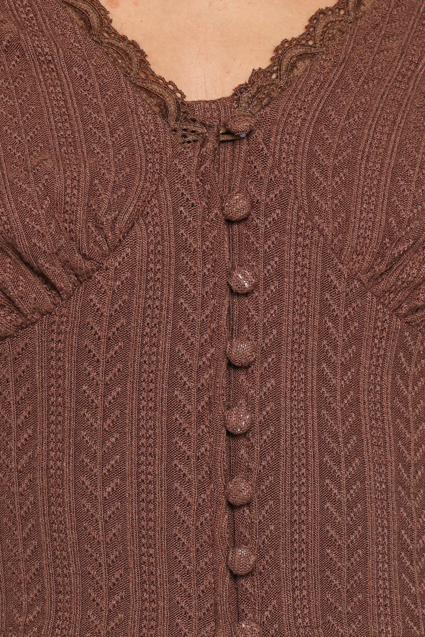 Leslie Long Sleeve Textured Button Front Top Chocolate