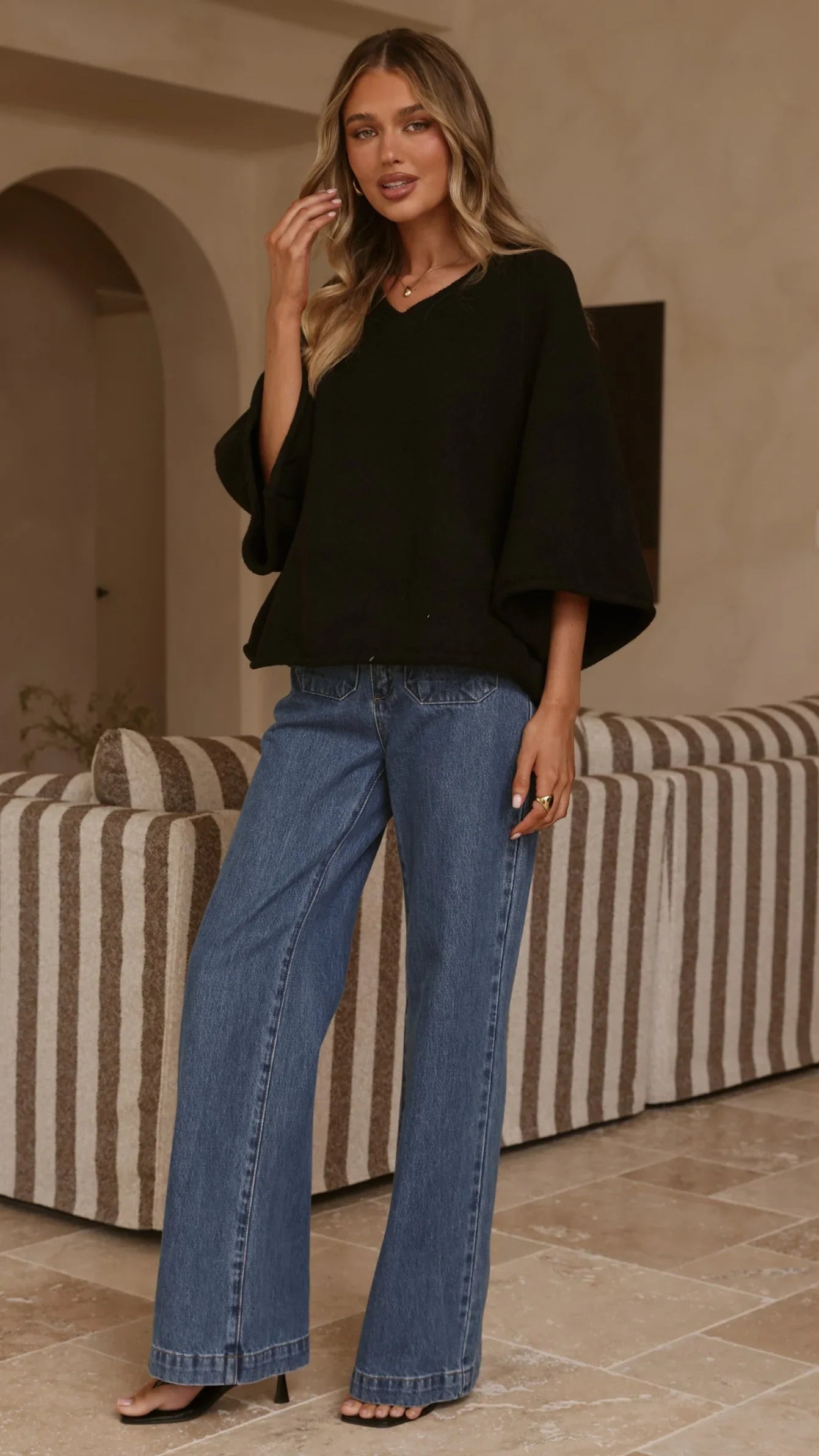 Paisley V Neck Knit Black