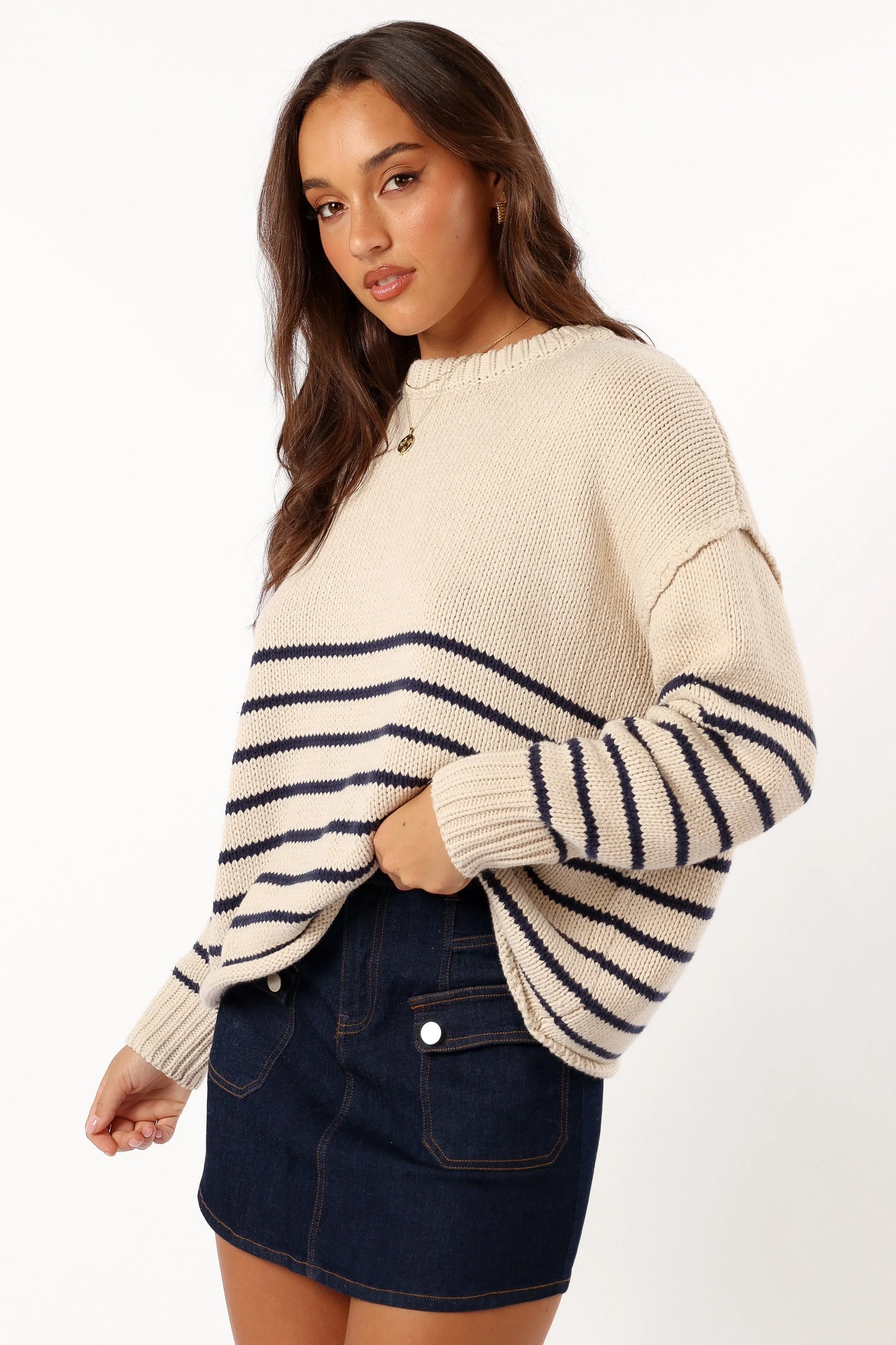Tenzie Stripe Knit Sweater Natural Navy