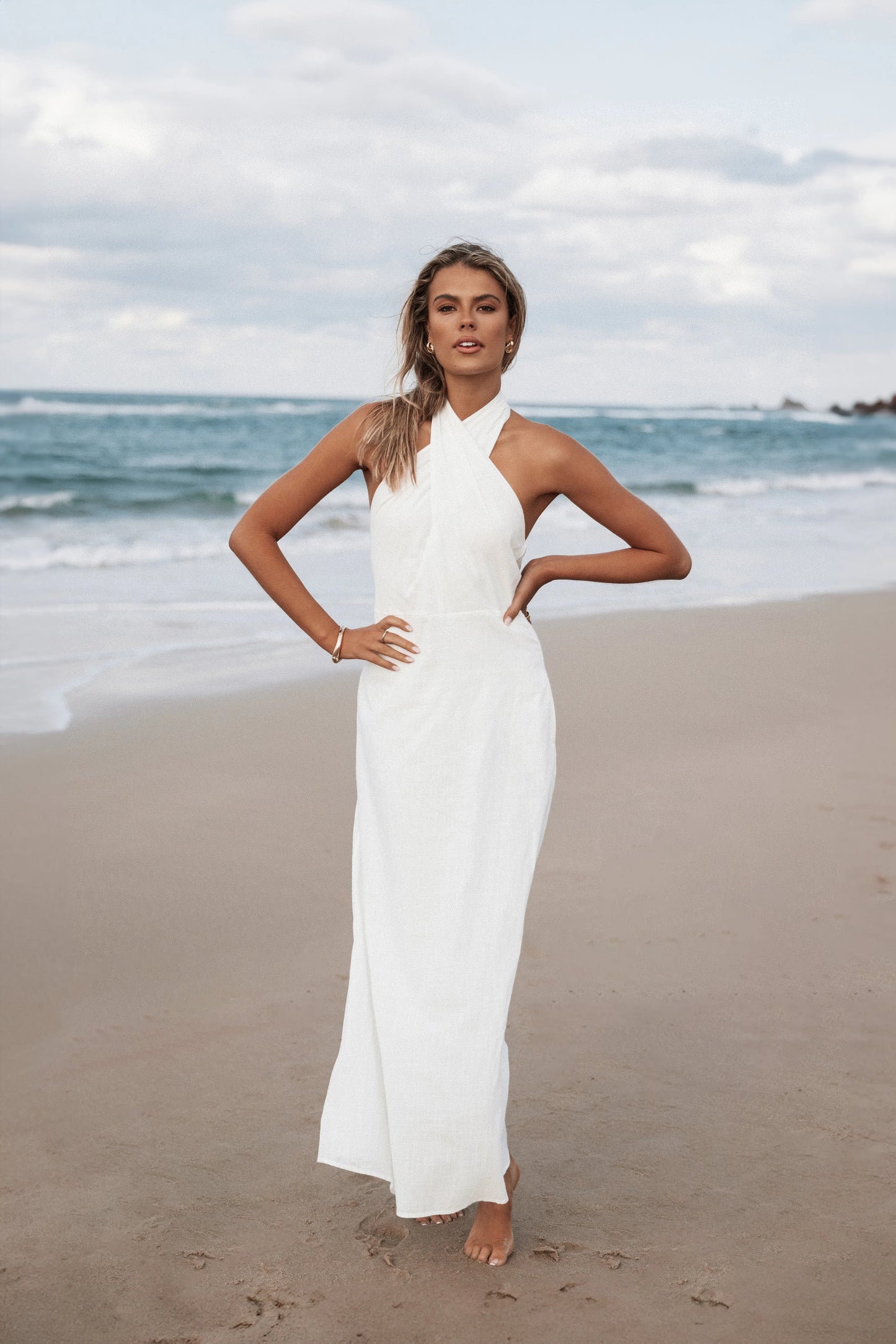Betsy Halterneck Maxi Dress White