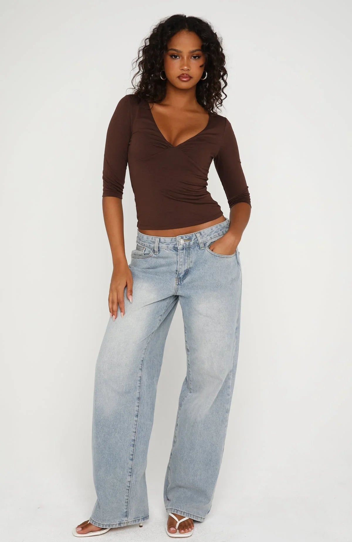 Little Bit Of Everything 3 4 Sleeve V Neck Top Chocolate