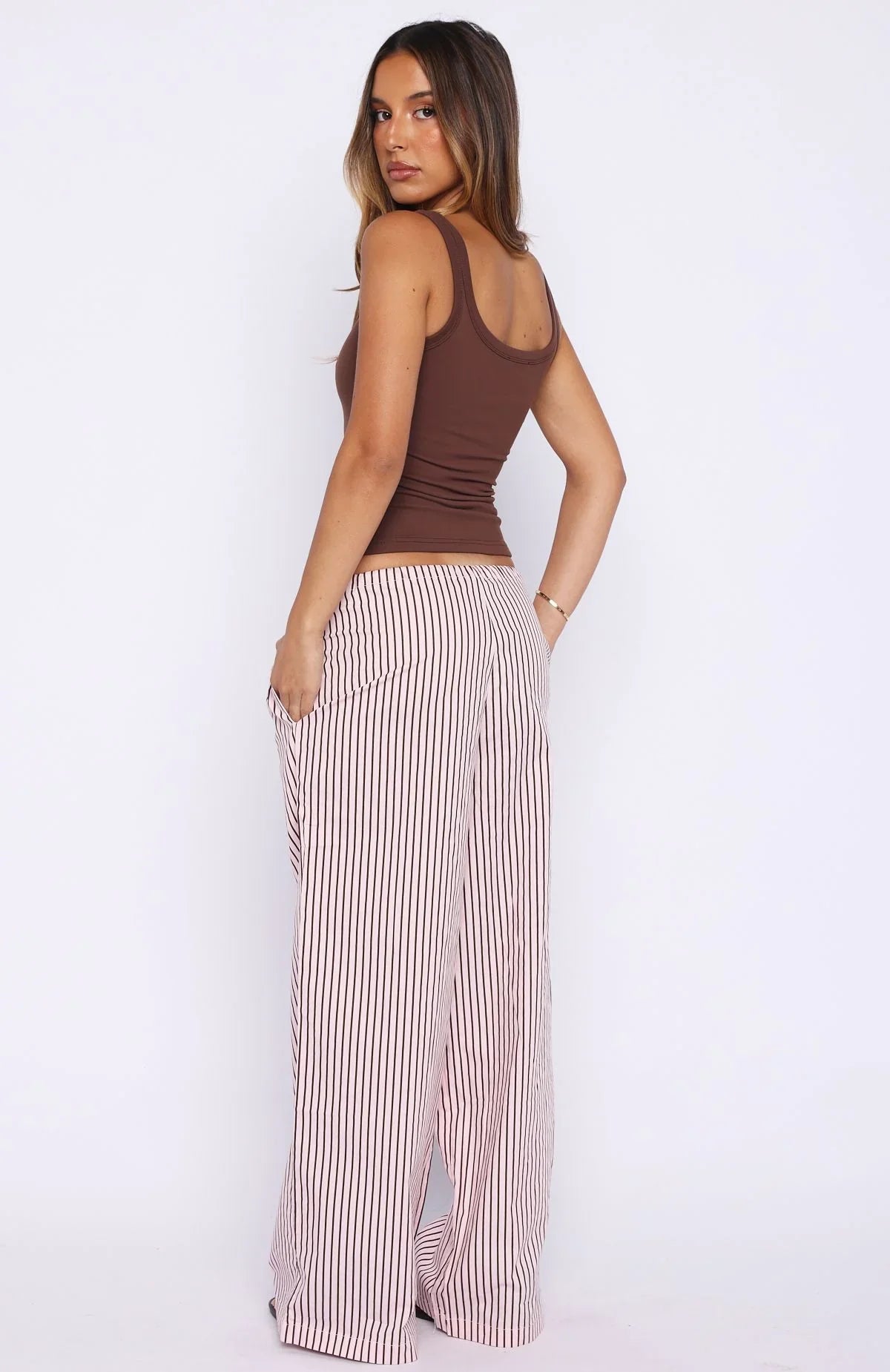 The Sweetest Love Drawstring Pants Pink Chocolate Stripe
