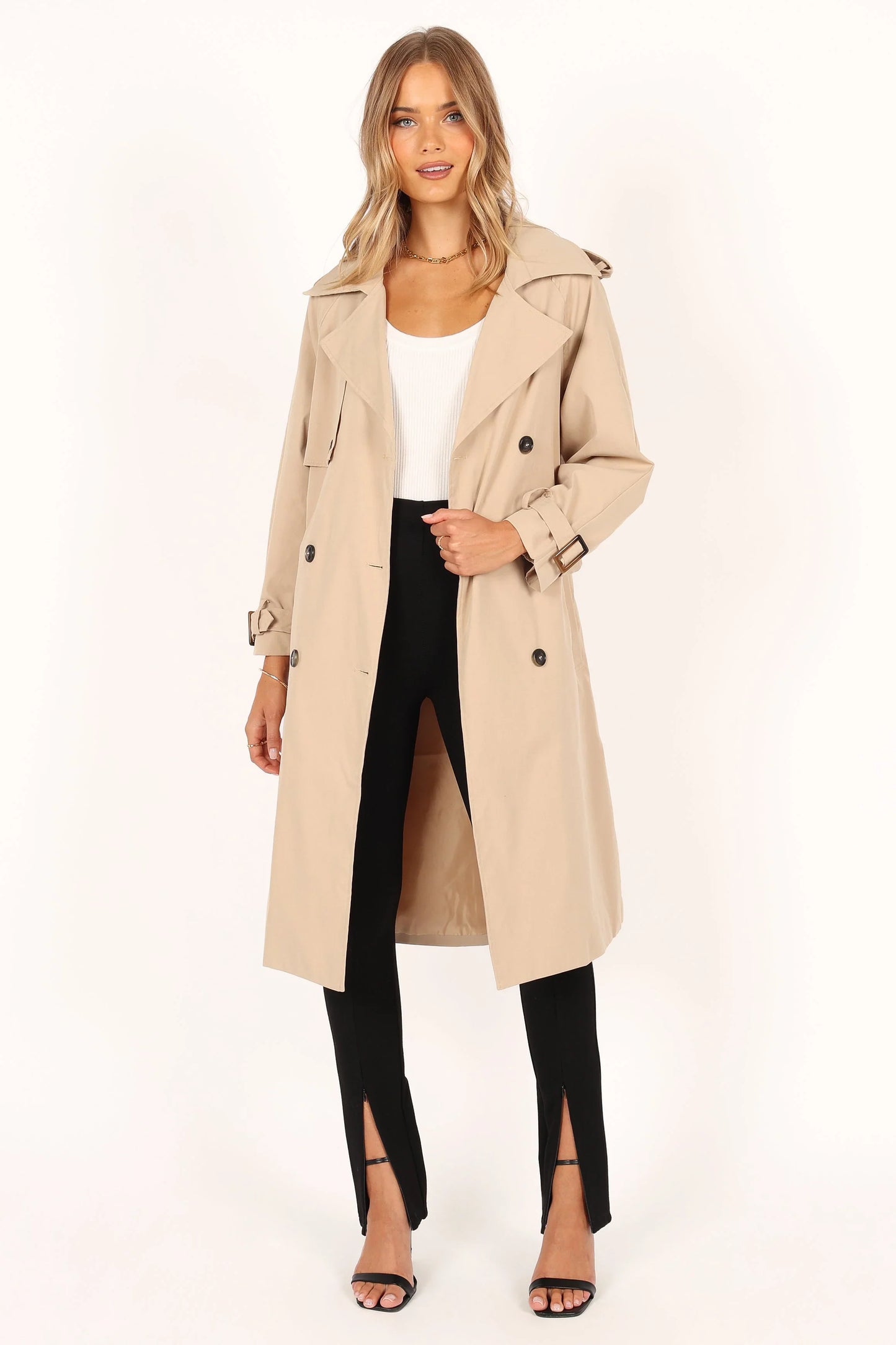 Trina Button Front Trench Coat Beige