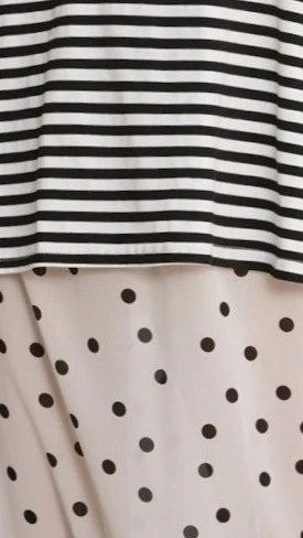 Elisha T Shirt and Sheer Maxi Skirt Set Black White Stripe and Polka Dot