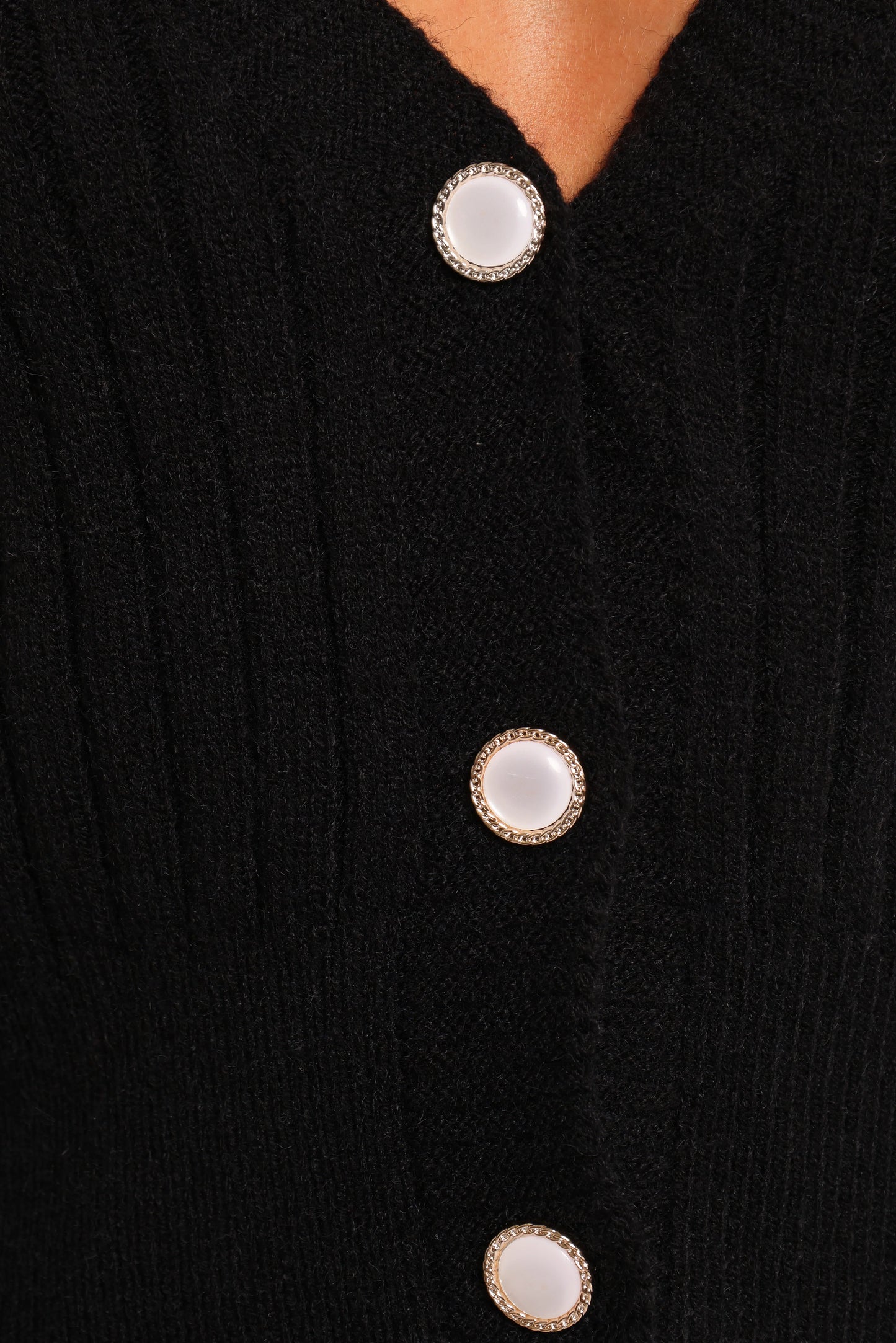 Zana Ribbed Ruffle Cuff Knit Sweater Black