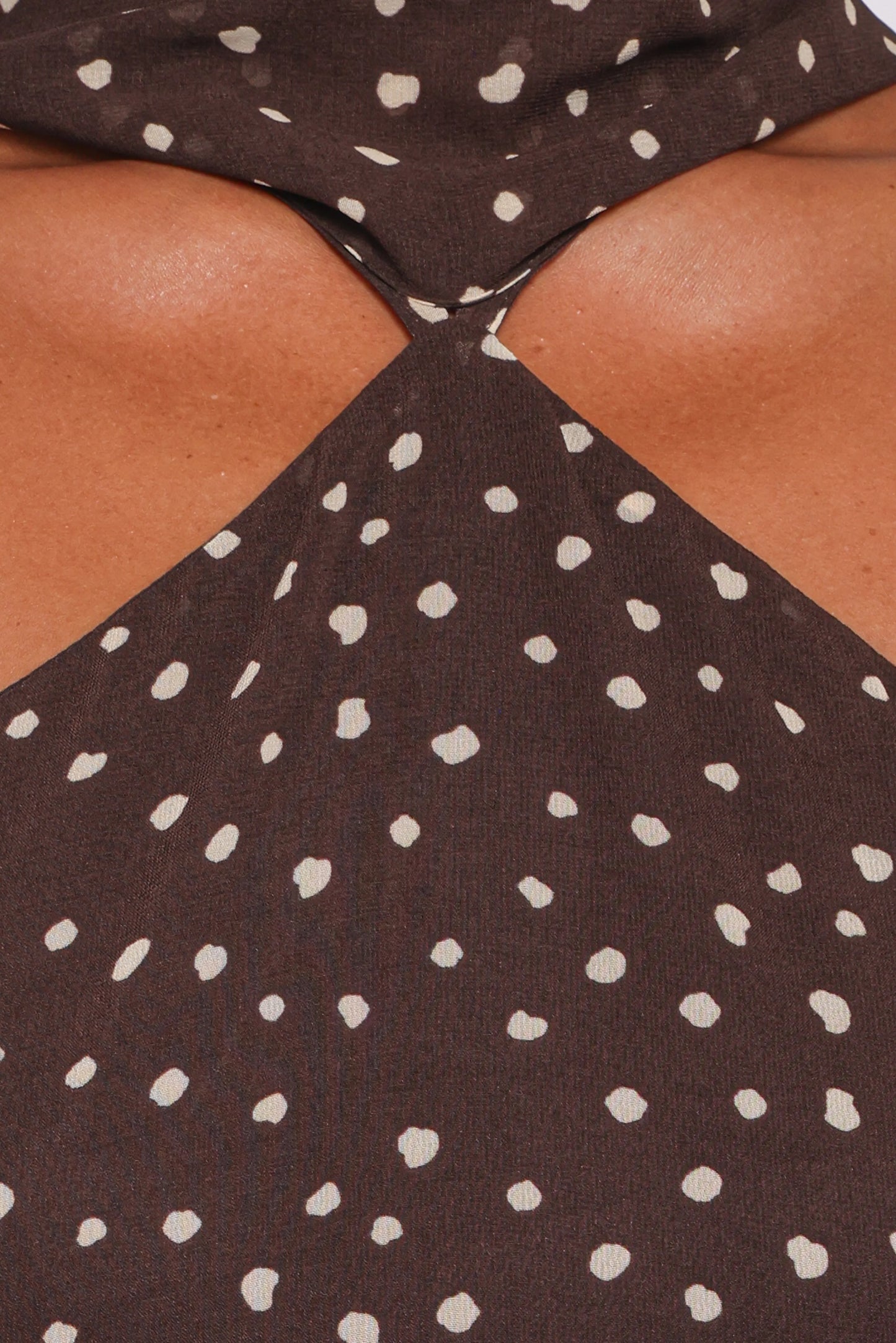 Elva Halterneck Midi Dress Brown Polka Dot