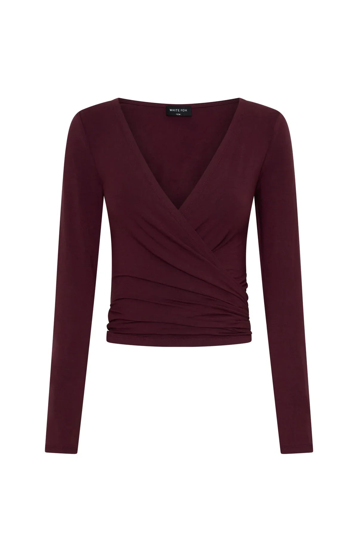 Staying Cute Long Sleeve Wrap Top Merlot