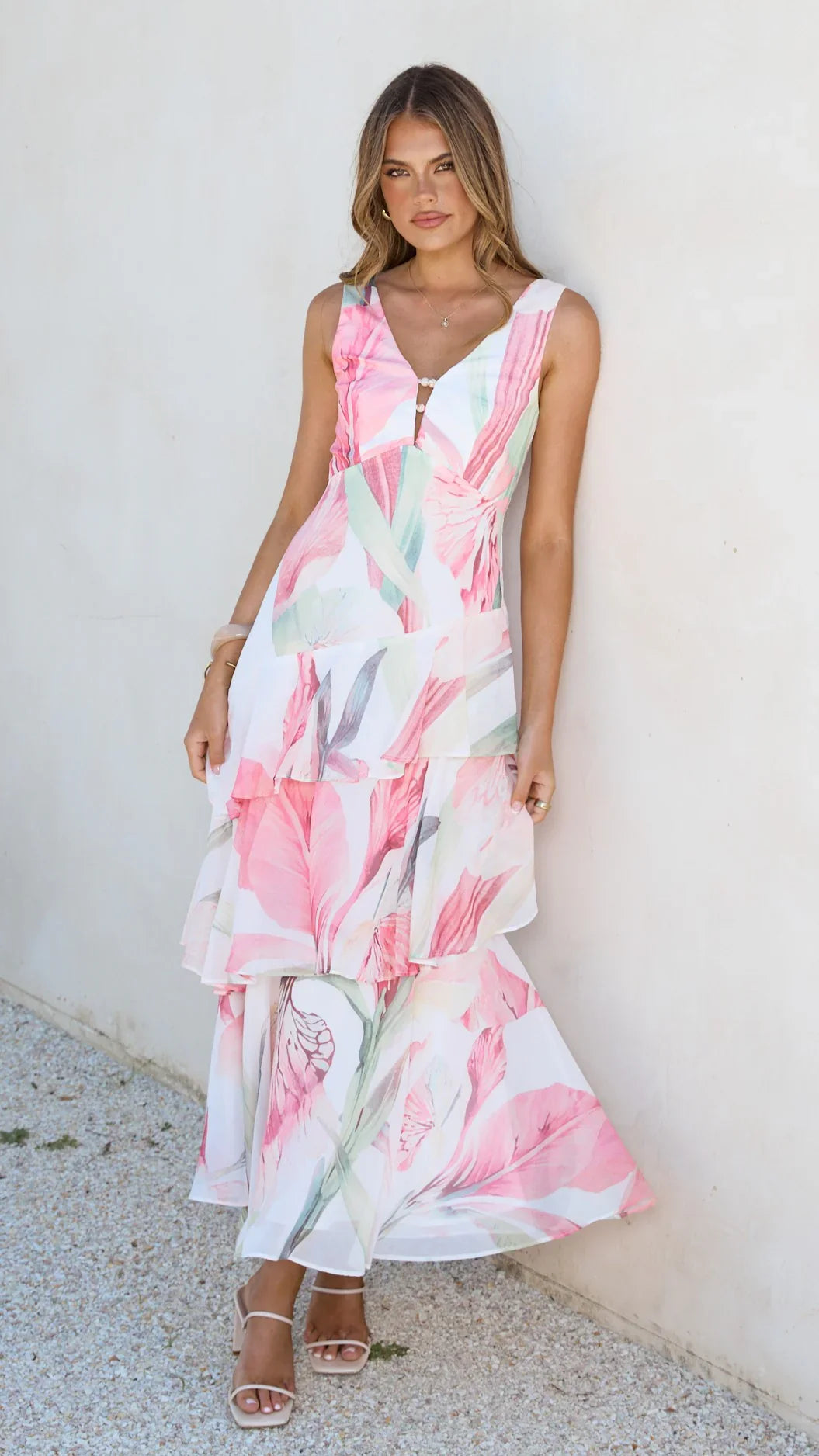 Reina Tiered Maxi Dress Pink Floral
