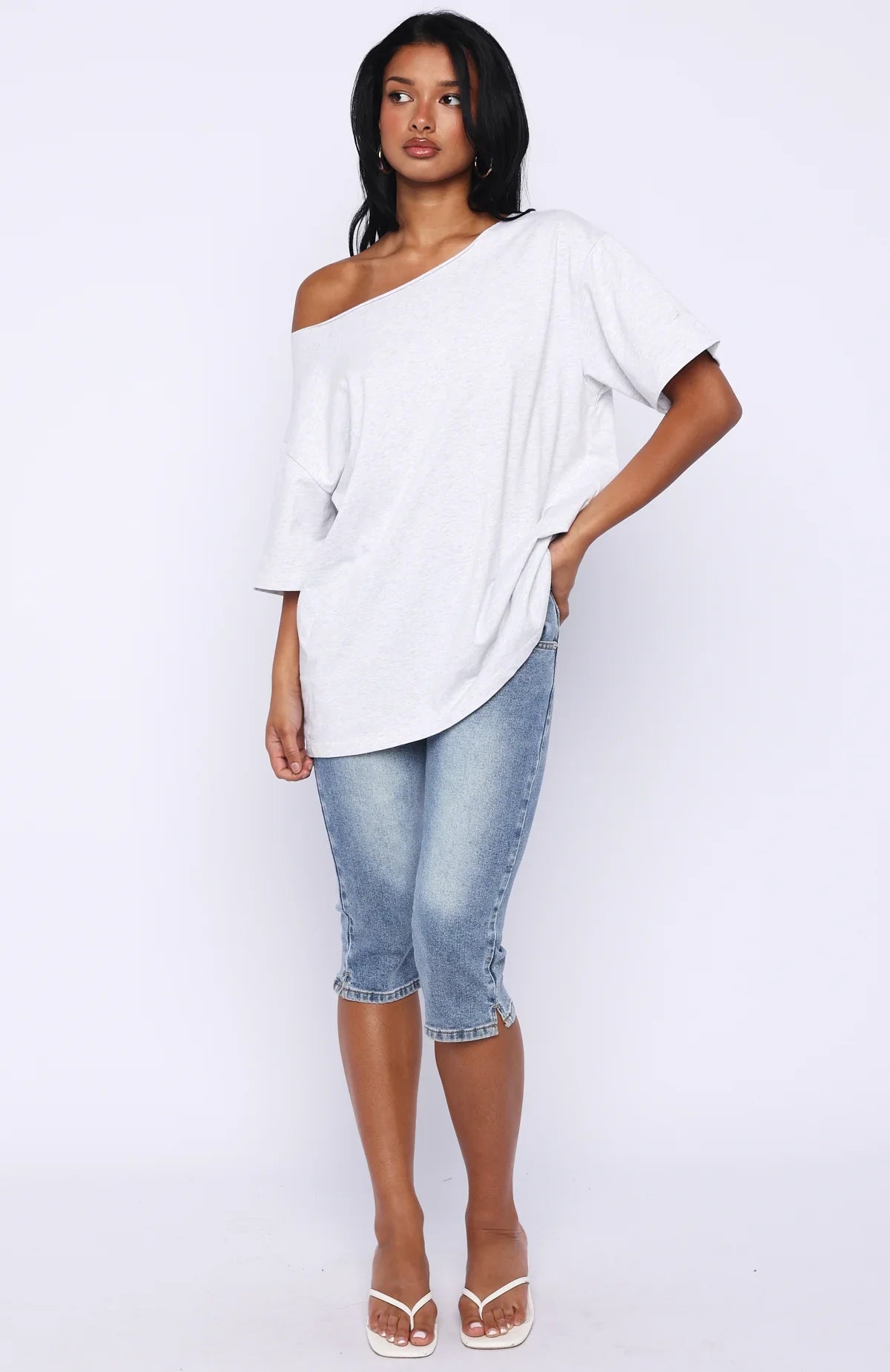 Give Me Options Off Shoulder Tee Light Grey Marle