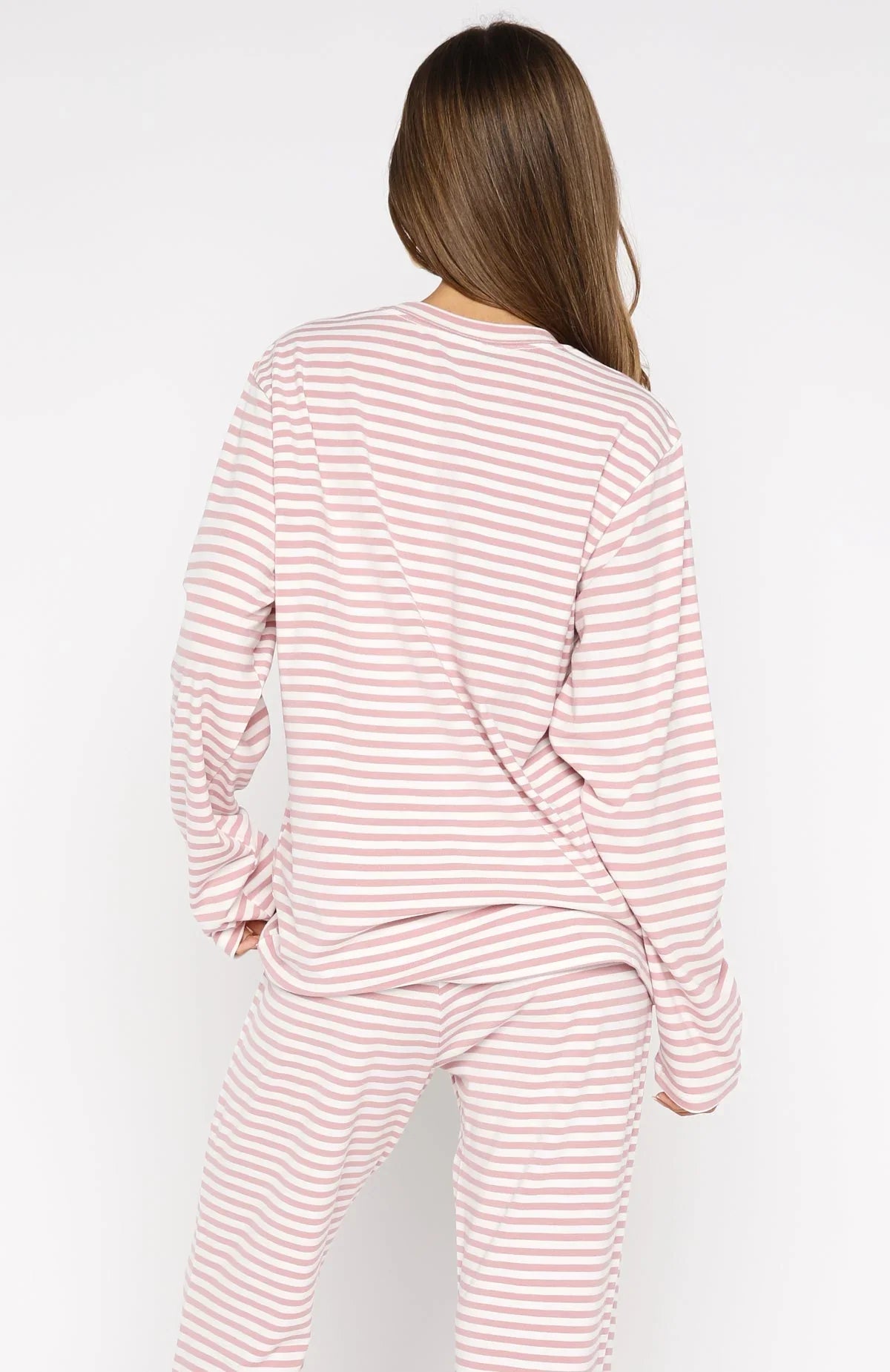 Slow Life Long Sleeve Pyjama Top Pink White Stripe