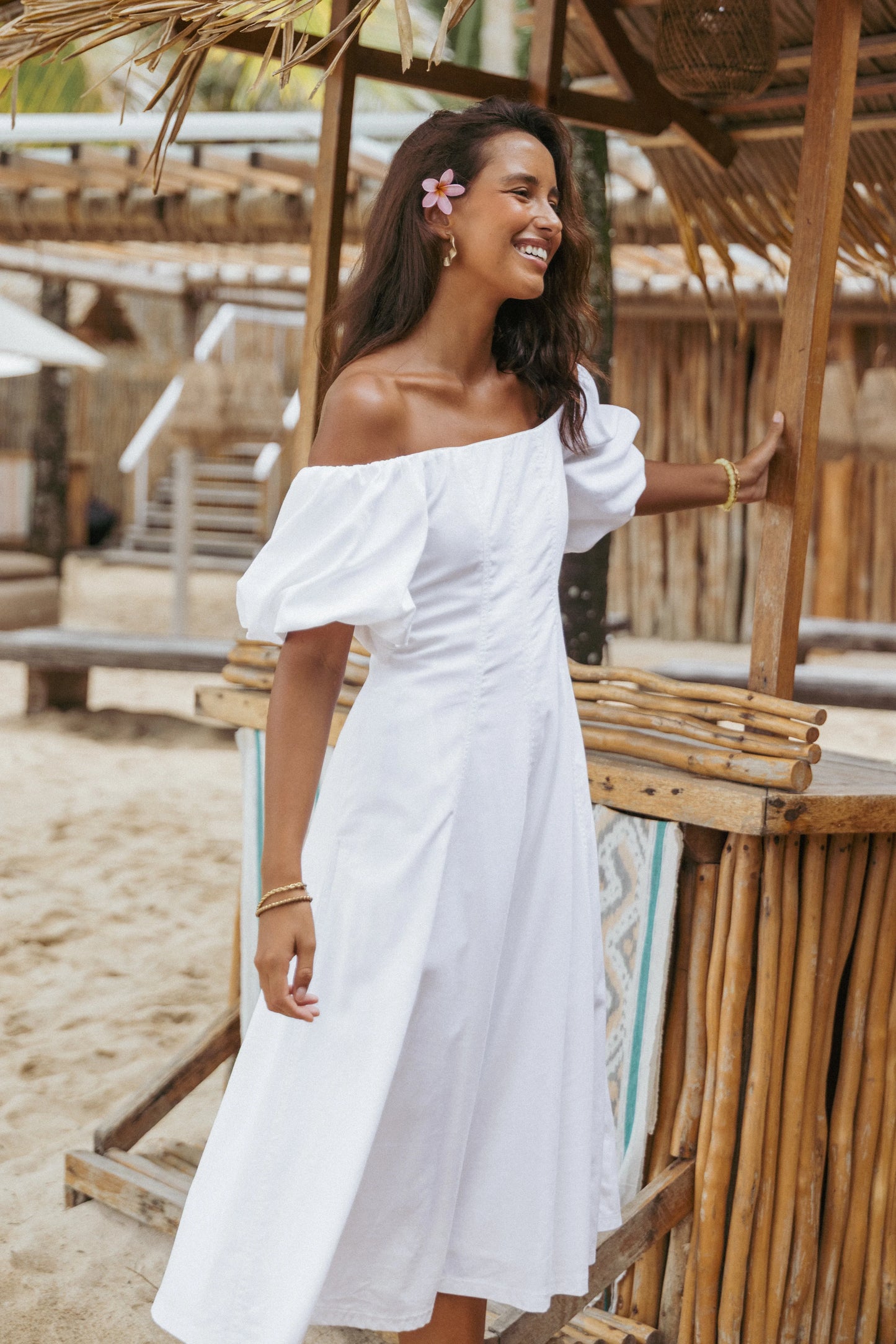 Jensen Off Shoulder Midi Dress Ivory