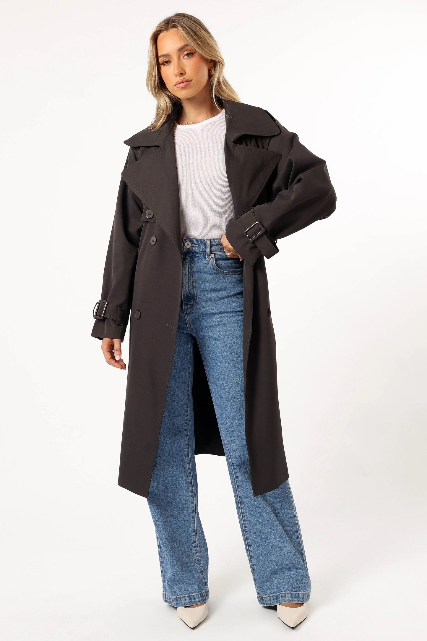 Billy Button Front Trench Coat Charcoal