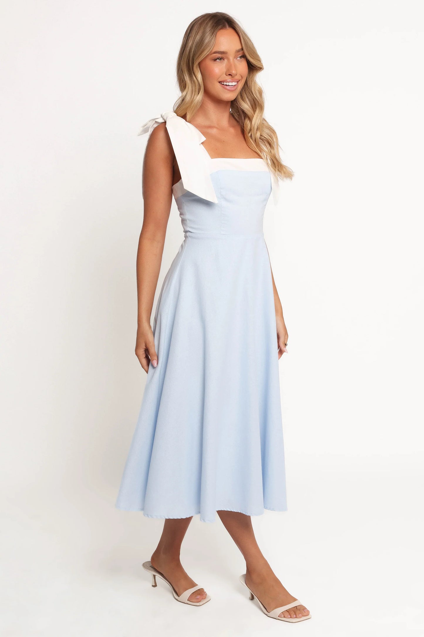 Olinda Midi Dress Pale Blue White