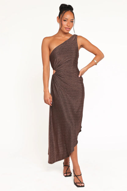 Emma One Shoulder Midi Dress Vintage Gold