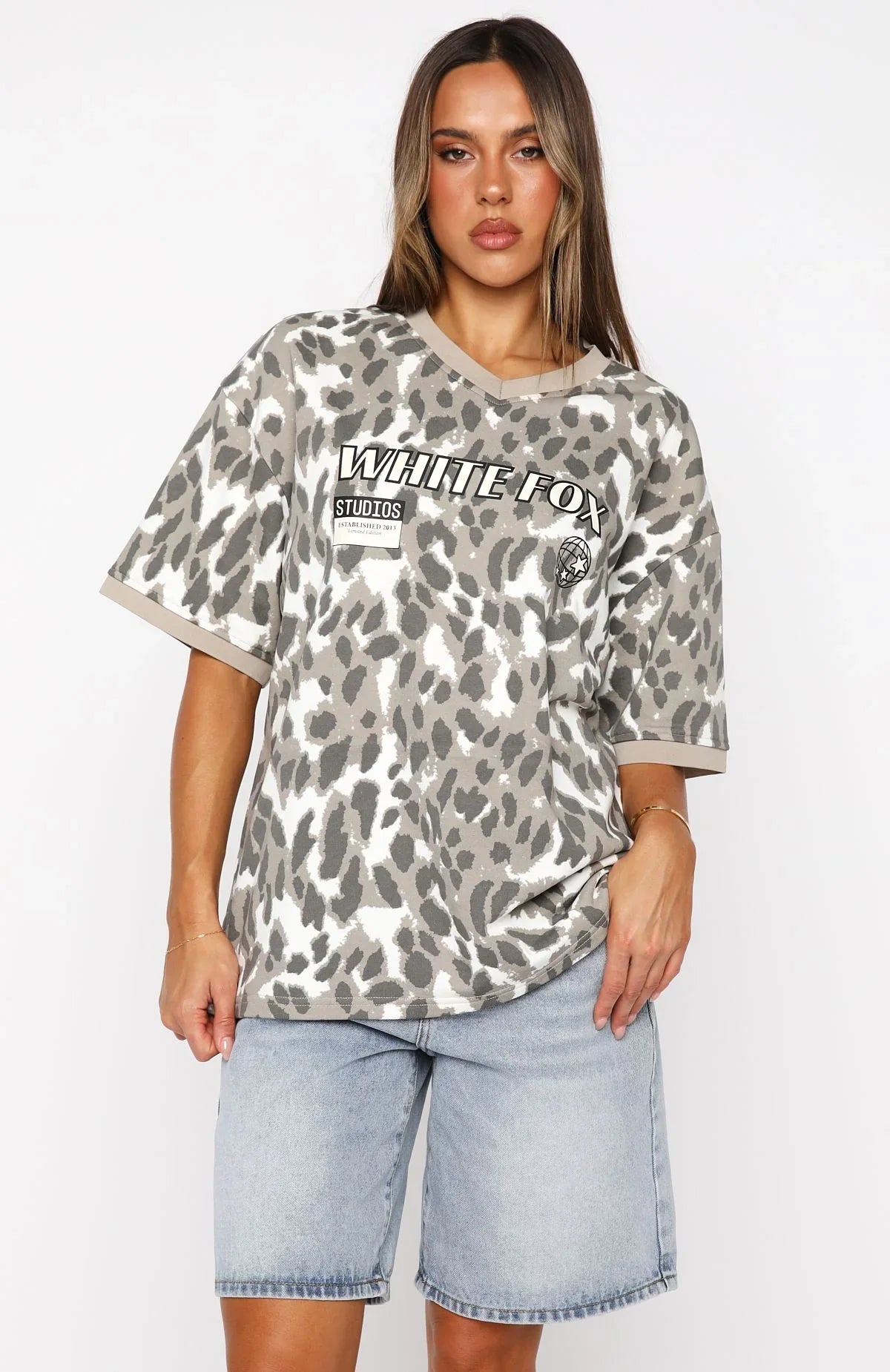 Lets Just Leave Oversized Jersey Washed Leopard Print