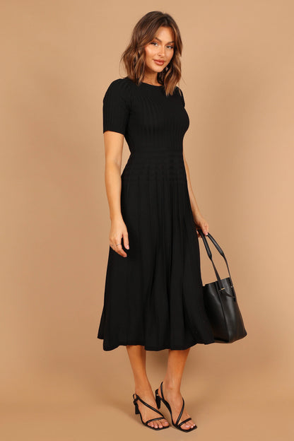 Audrina Knit Midi Dress Black