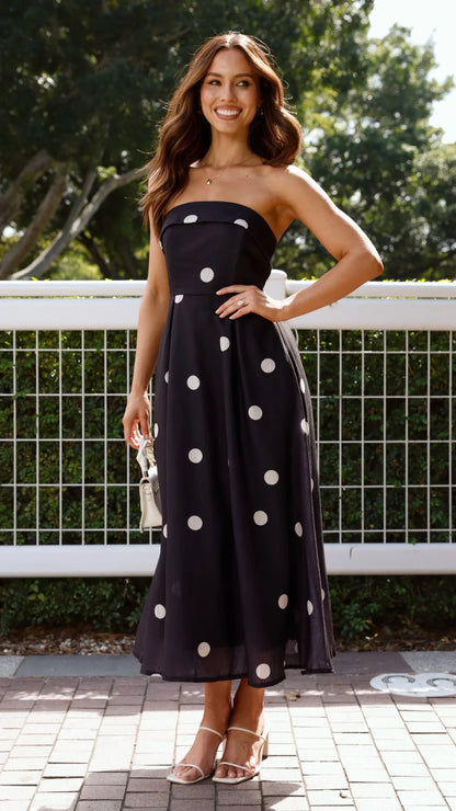 Tahlia Midi Dress Black Polka Print
