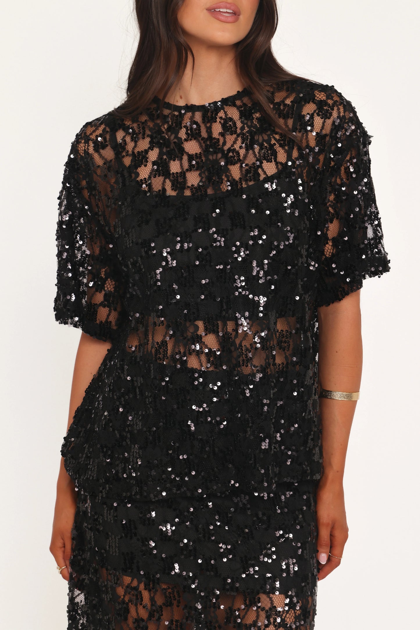 Yonder Sheer Lace Tee Top Black