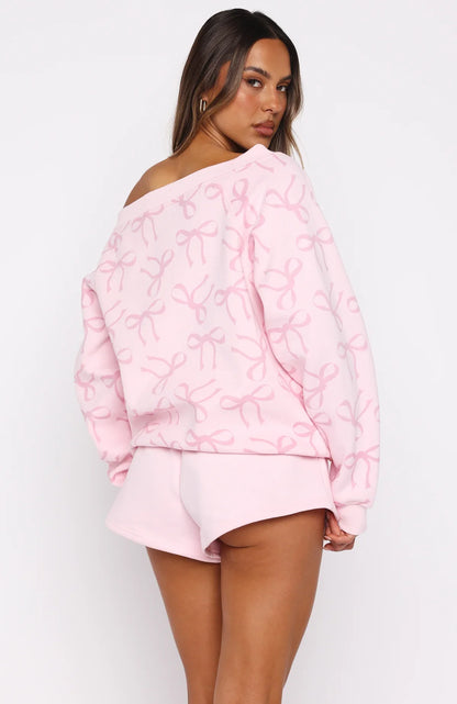 Vol 1 Off Shoulder Printed Sweater Posy Bow