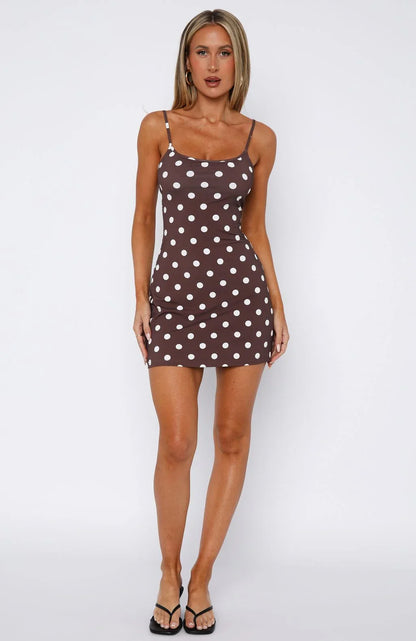 Maybe Later Mini Dress Choc Cream Polka Dot