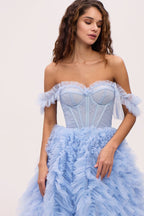 Light Blue All Ruffled Up Evening Simple Dress