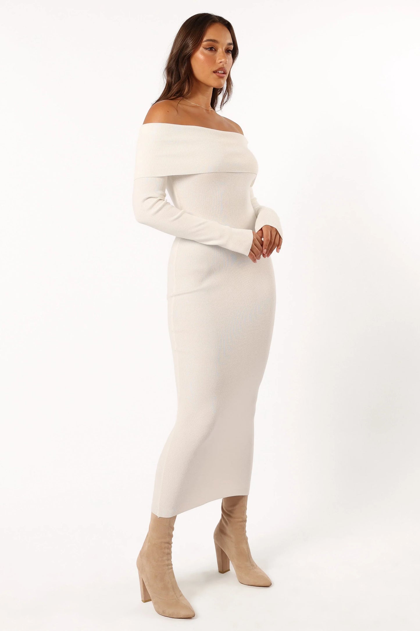Archie Off the Shoulder Midi Dress White