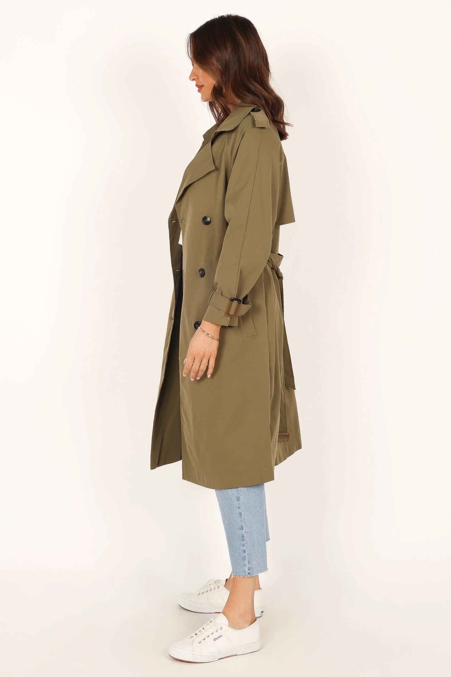 Trina Button Front Trench Coat Olive