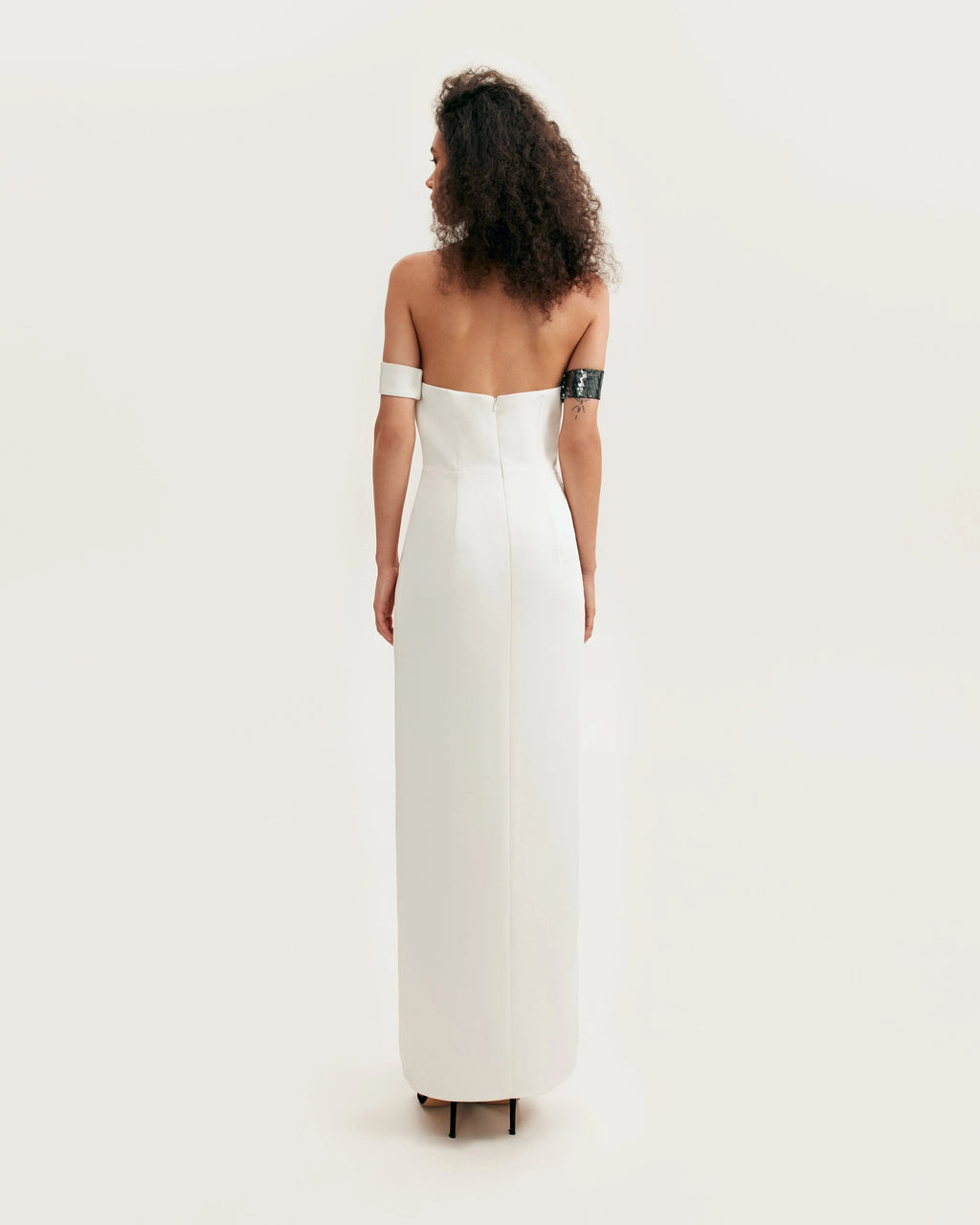 Noteworthy white satin maxi gown covered in silver sequins Xo Xo